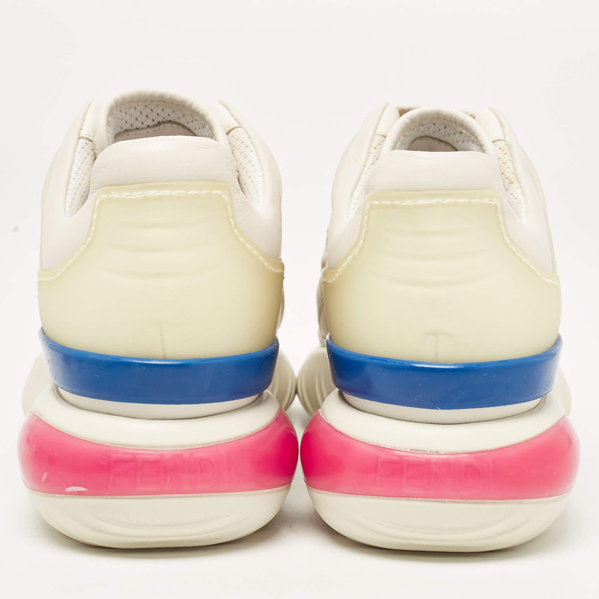 Fendi X Fila Cremefarbene Fila Mania Plateau-Turnschuhe aus Leder 35.5 Damen im Angebot