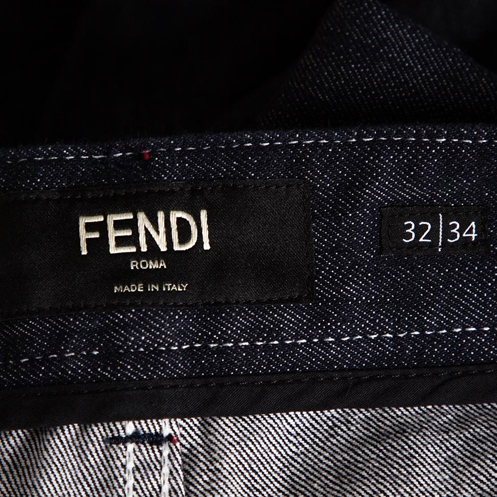 Fendi X Fila Logo Mania Indigo Denim Straight Fit Jeans M In Good Condition In Dubai, Al Qouz 2
