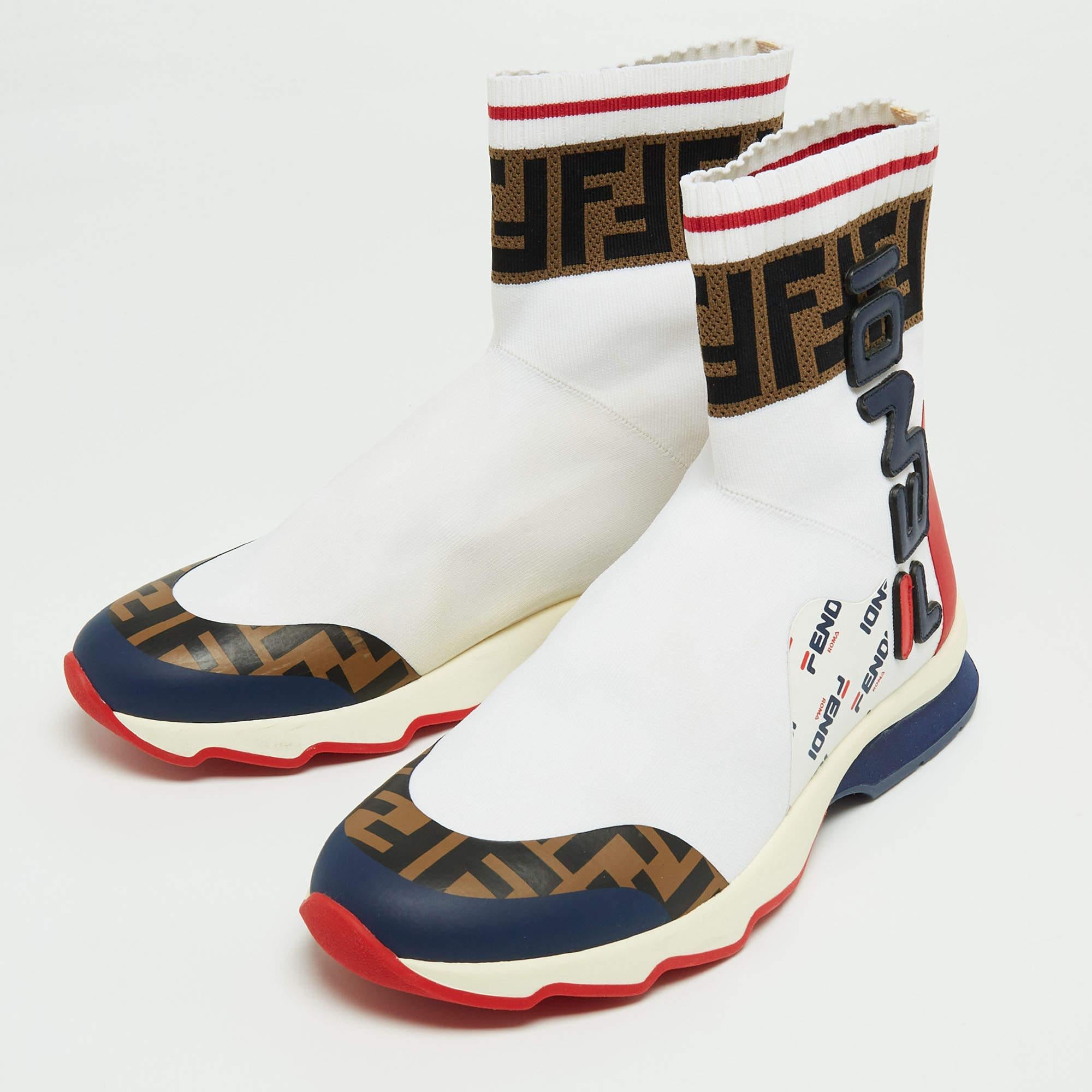 Give your outfit a luxe update with this pair of Fendi x Fila sneakers. The shoes are sewn perfectly to help you make a statement in them for a long time.

