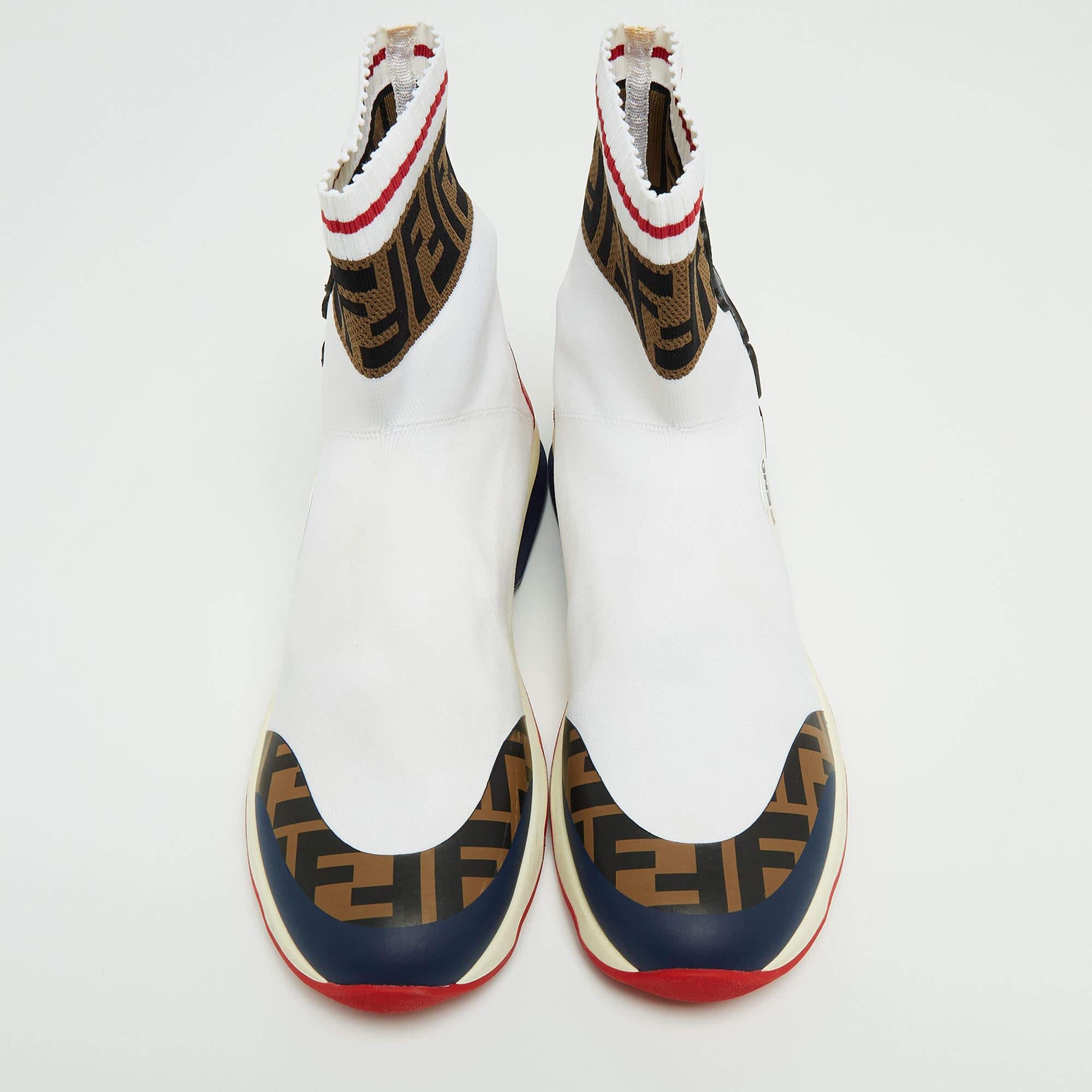 Fendi x Fila Tricolor Knit Fabric and Leather Mania Sock Sneakers Size 38 In Good Condition For Sale In Dubai, Al Qouz 2