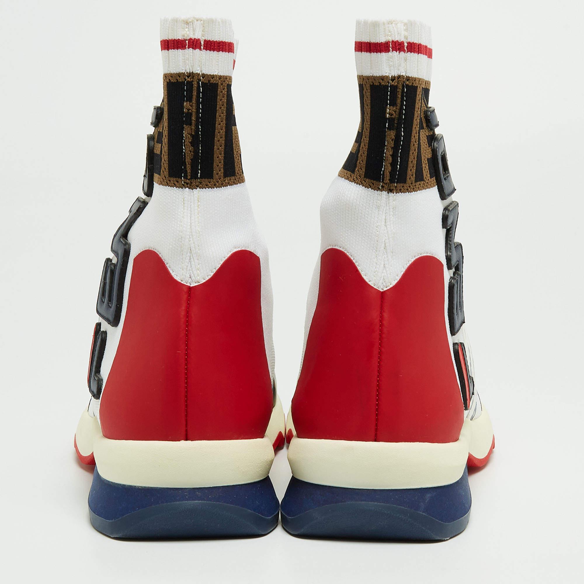 Fendi x Fila Tricolor Knit Fabric and Leather Mania Sock Sneakers Size 38 For Sale 1