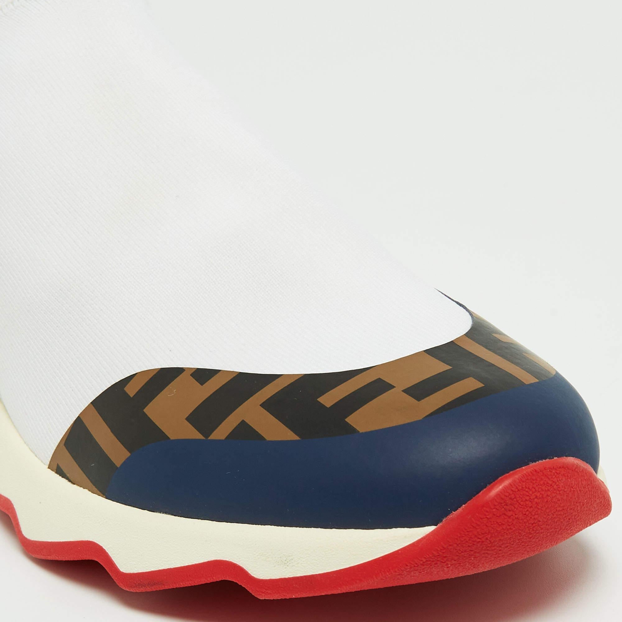 Fendi x Fila Tricolor Knit Fabric and Leather Mania Sock Sneakers Size 38 For Sale 4
