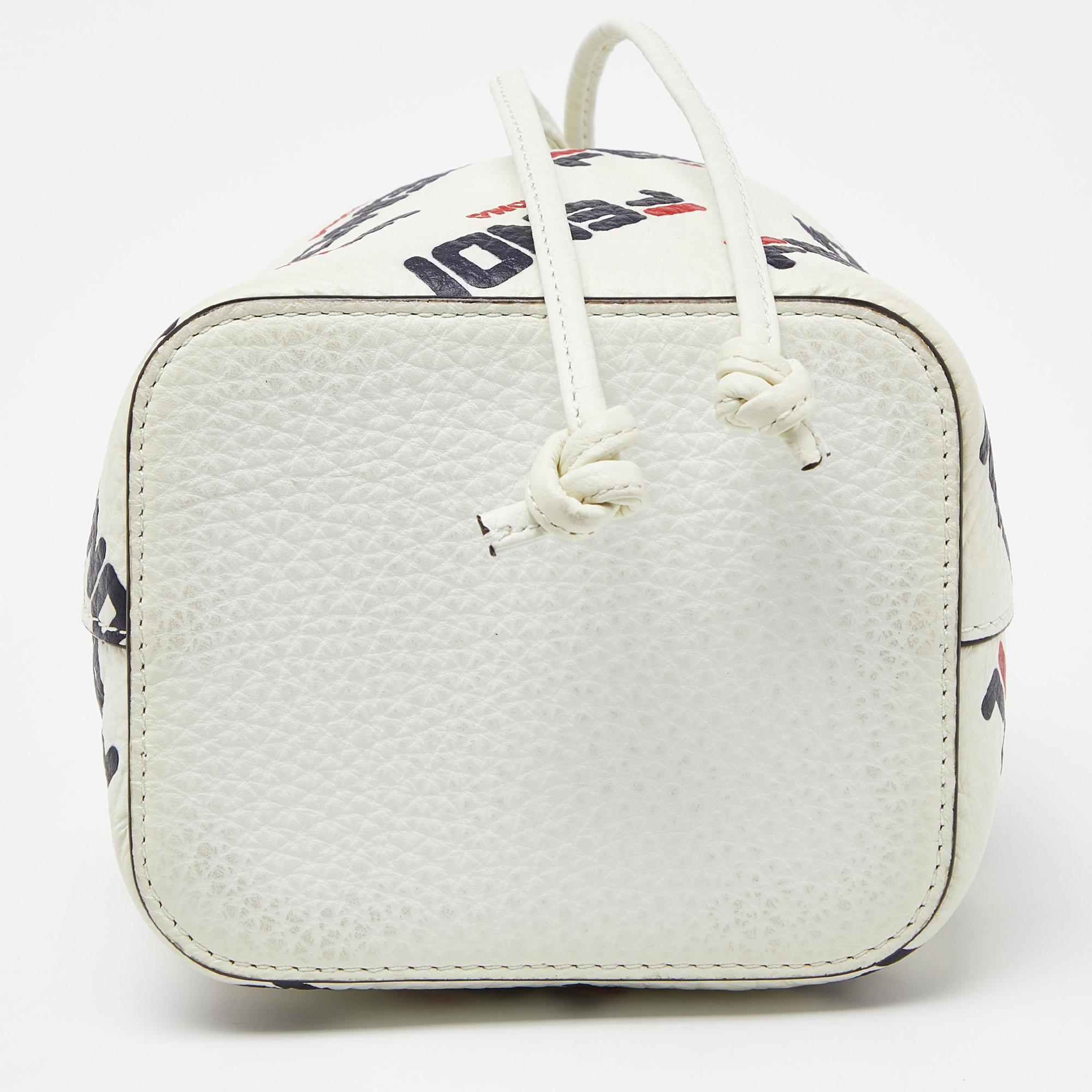 Fendi x Fila White Leather Mini Logo Mon Tresor Drawstring Bucket Bag For Sale 1