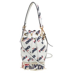 Fendi x Fila White Leather Mini Logo Mon Tresor Drawstring Bucket Bag