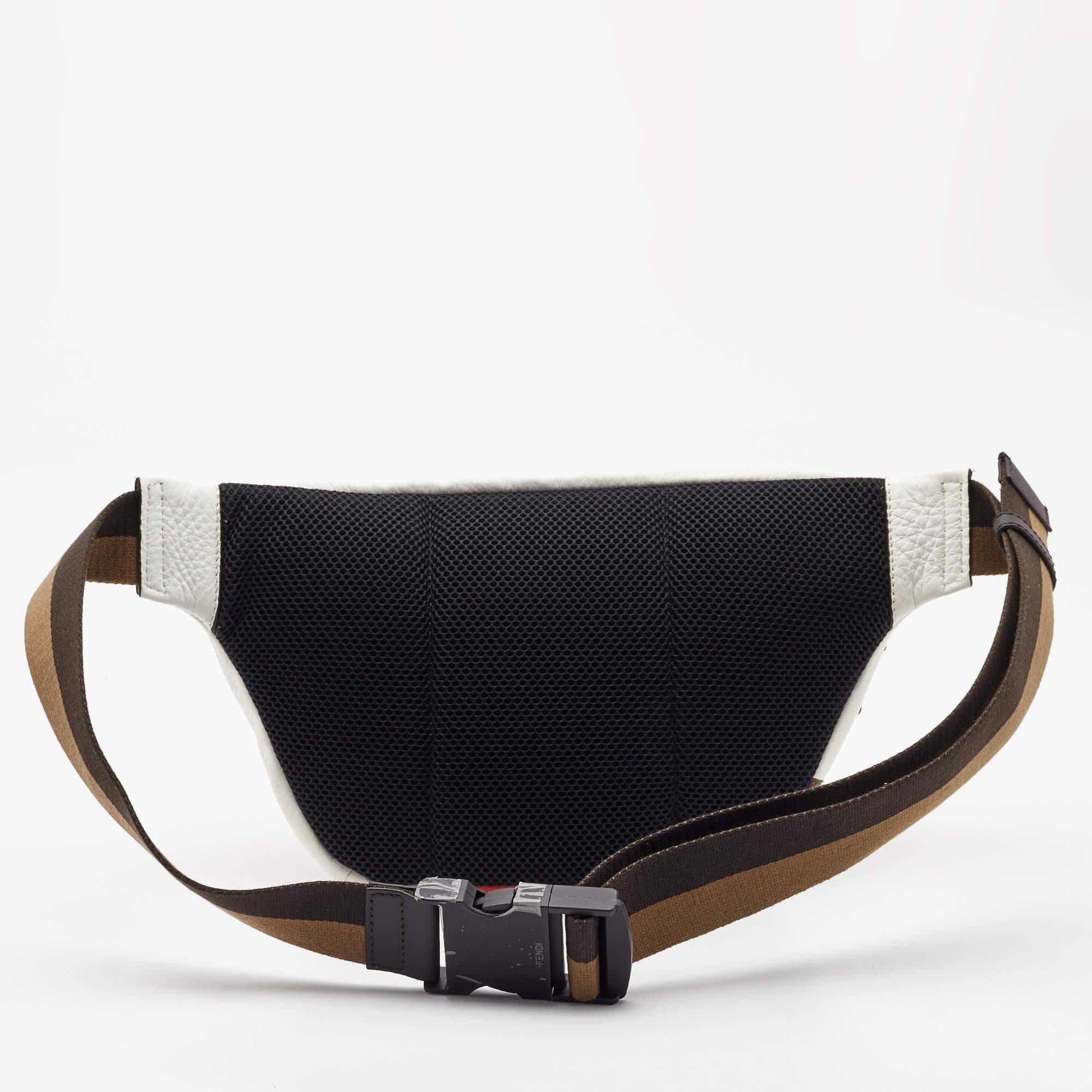 Fendi x Fila White/Multicolor Leather Belt Bag In Excellent Condition For Sale In Dubai, Al Qouz 2