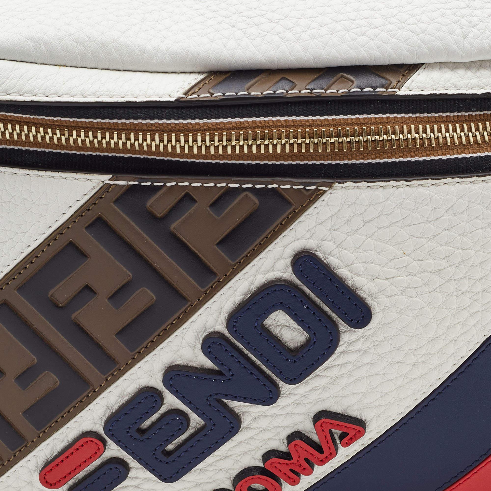 Men's Fendi x Fila White/Multicolor Leather Belt Bag For Sale