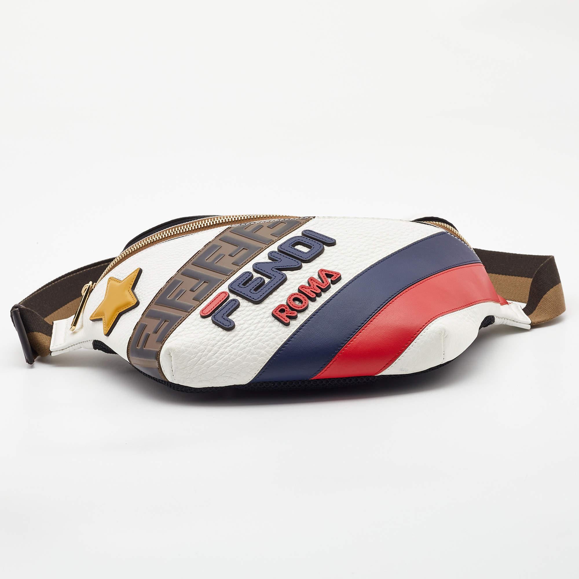 Fendi x Fila White/Multicolor Leather Belt Bag For Sale 1