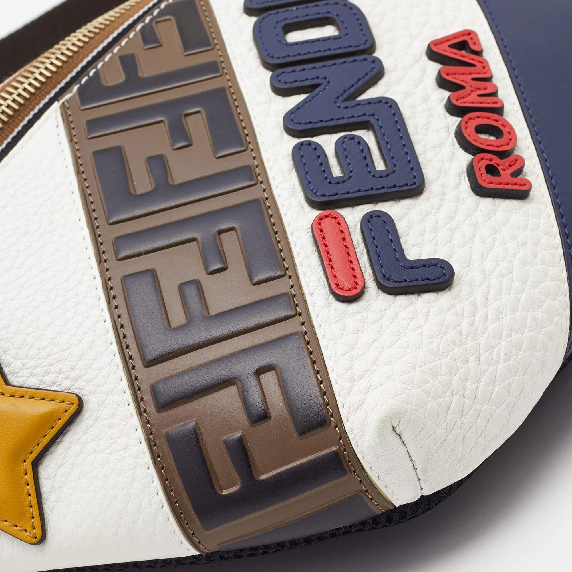 Fendi x Fila White/Multicolor Leather Belt Bag For Sale 4