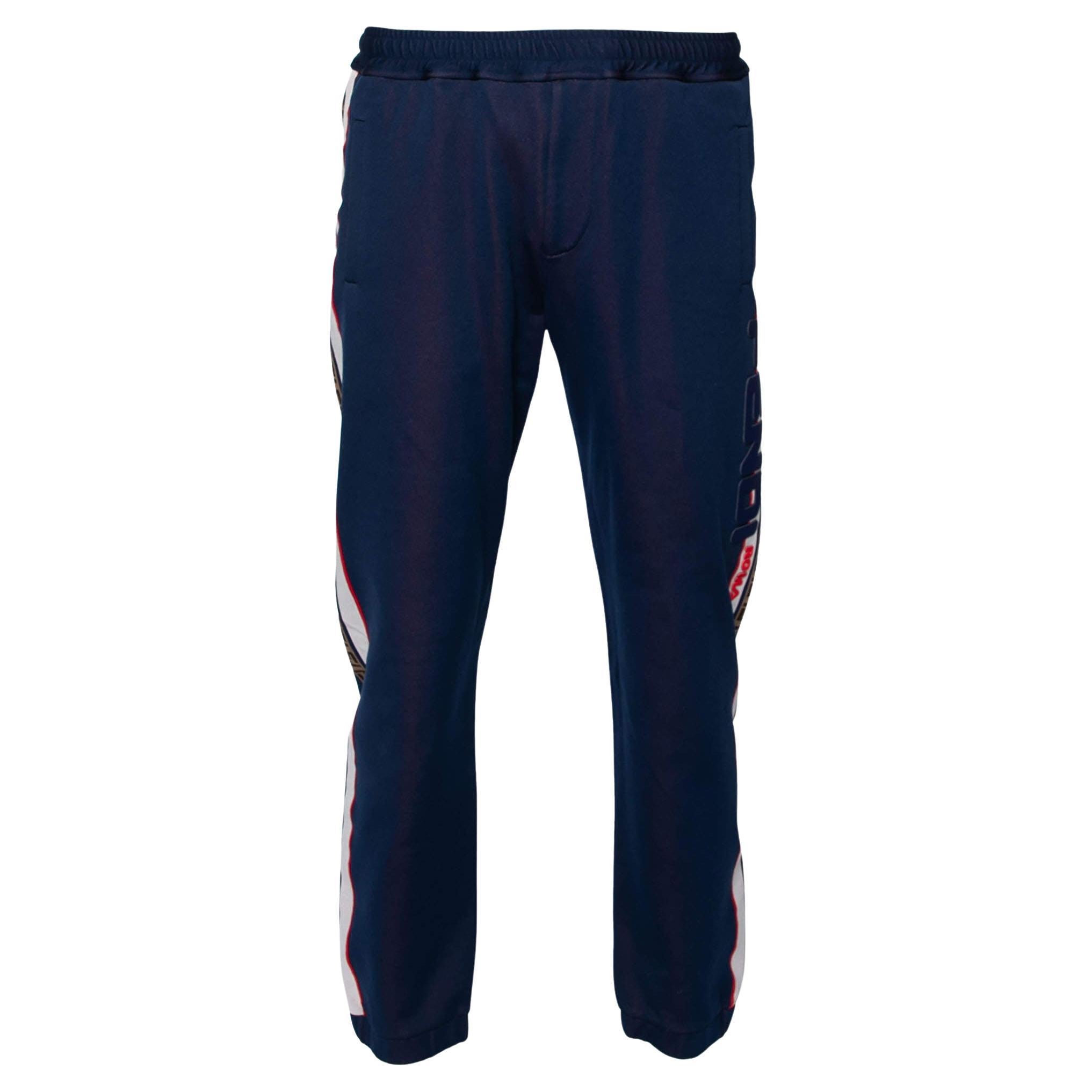 Fendi x Hey Reilly Blue Jersey Logo Tape Trimmed Trackpants L For Sale