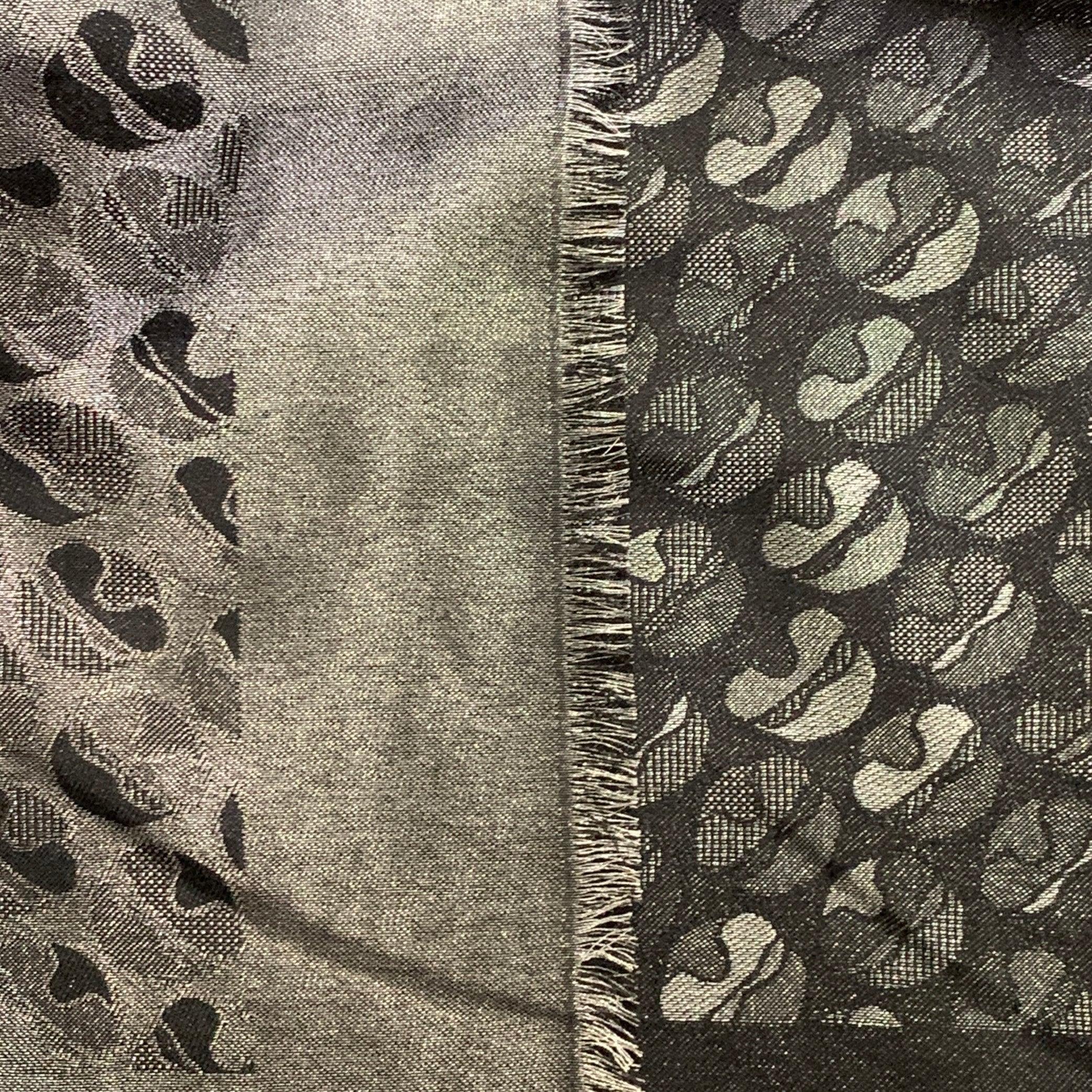 FENDI x KARL LAGERFELD Karl Lover Silver Black Silk Wool Scarf Shawl In Excellent Condition In San Francisco, CA