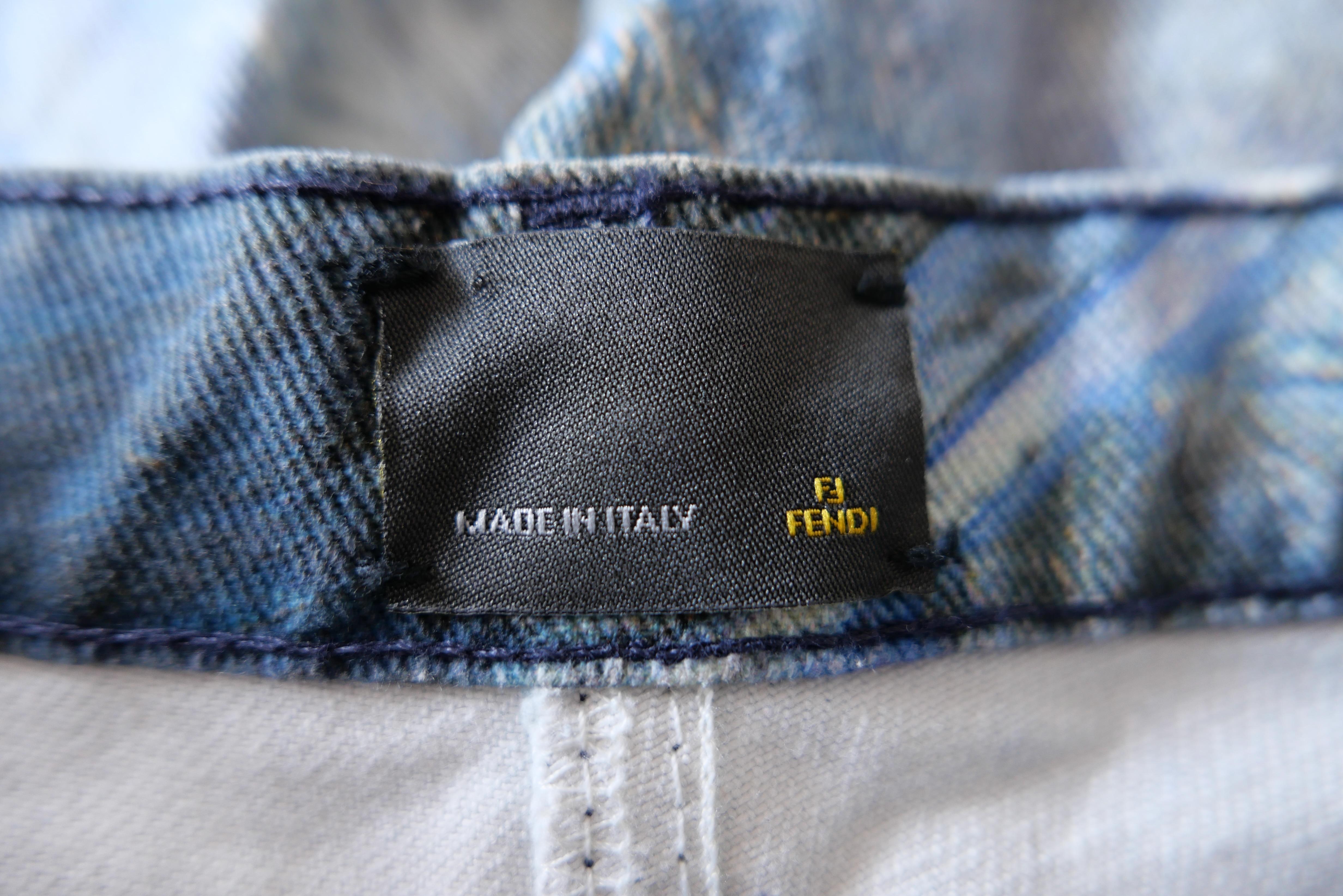 Fendi x Karl Lagerfeld Vintage Spring 2003 Feather Print Jeans For Sale 1
