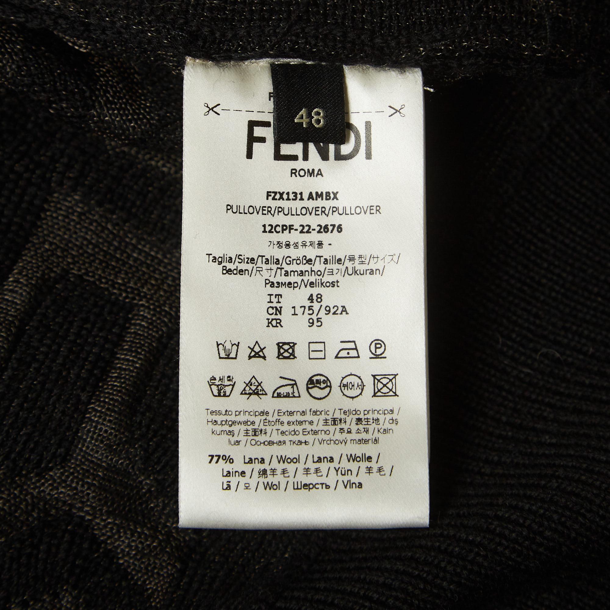 Men's Fendi X Marc Jacobs Black Logo Intarsia Knit Crew Neck Sweatshirt M For Sale