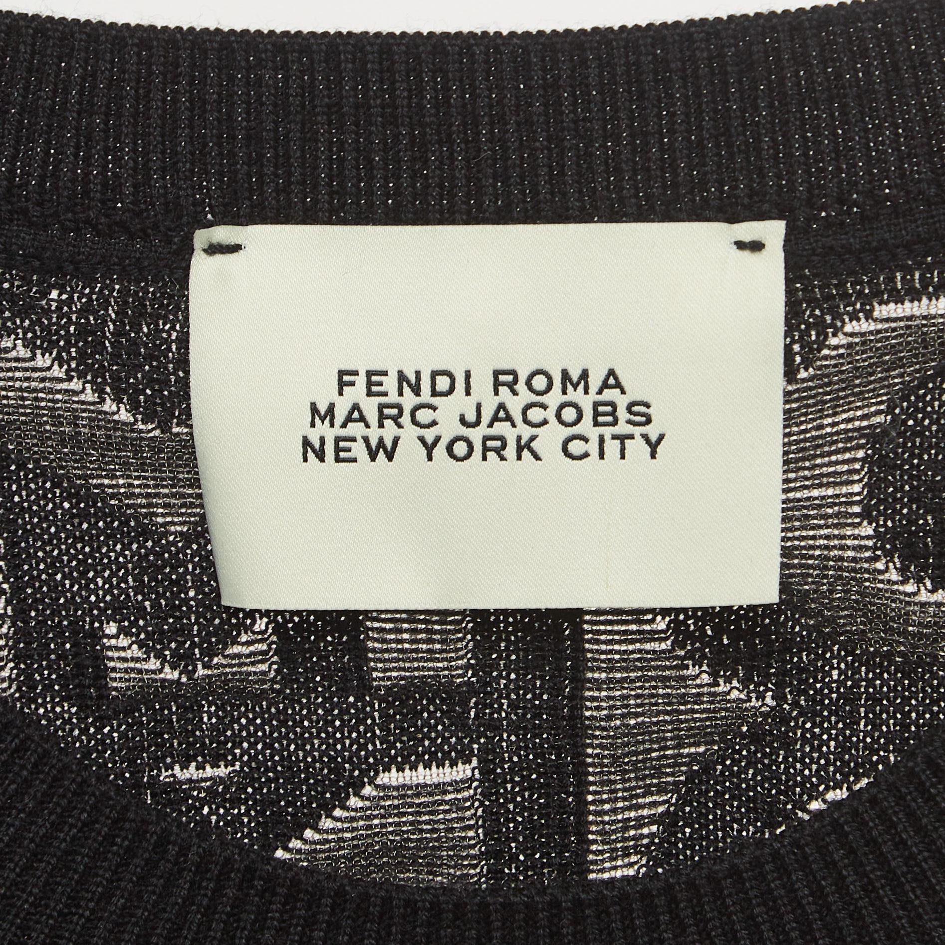 Fendi X Marc Jacobs Black Logo Intarsia Knit Crew Neck Sweatshirt M For Sale 1