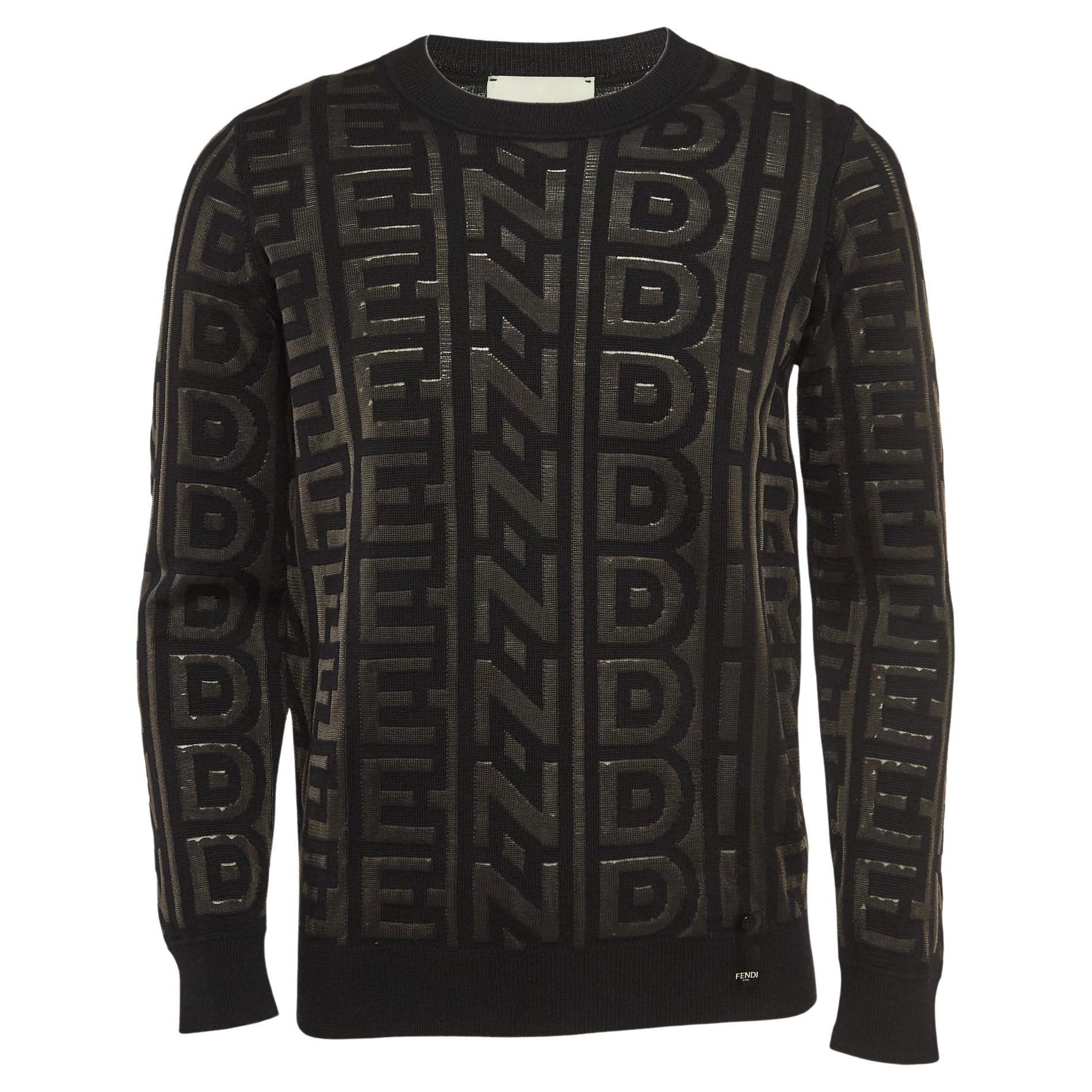Fendi X Marc Jacobs Black Logo Intarsia Knit Crew Neck Sweatshirt M For Sale