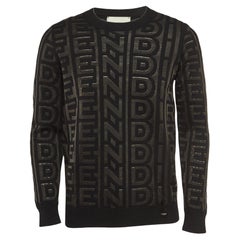 Fendi X Marc Jacobs Sweatshirt mit schwarzem Logo und Intarsien aus Strick mit Rundhalsausschnitt M