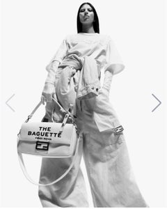 Fendi x Marc Jacobs Maxi Baguette White Canvas Bag  25th Anniversary Limited