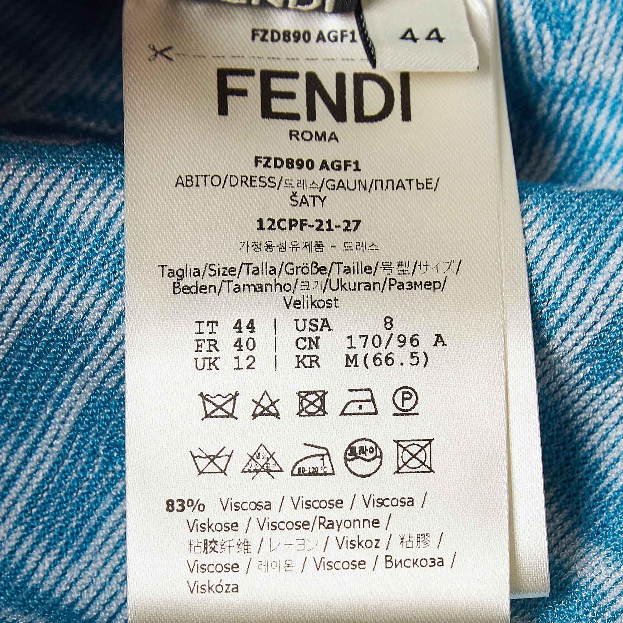 Fendi X Sarah Coleman Blue FF Vertigo Jacquard Knit Dress M. in vendita 1
