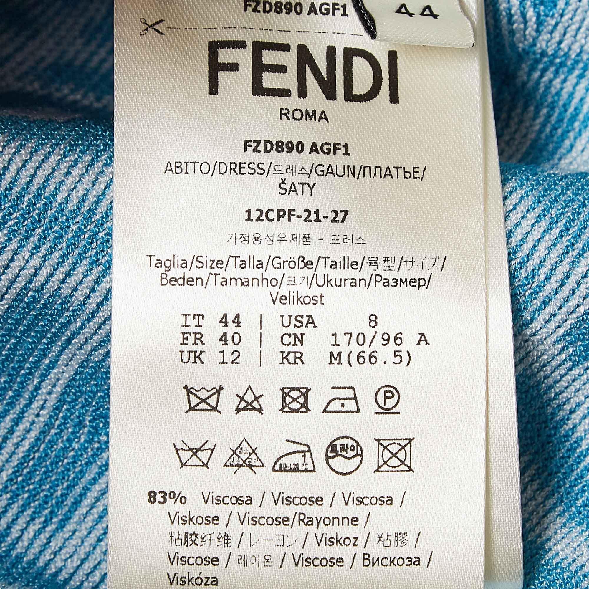 Fendi X Sarah Coleman Blue FF Vertigo Jacquard Knit Dress M. in vendita 2