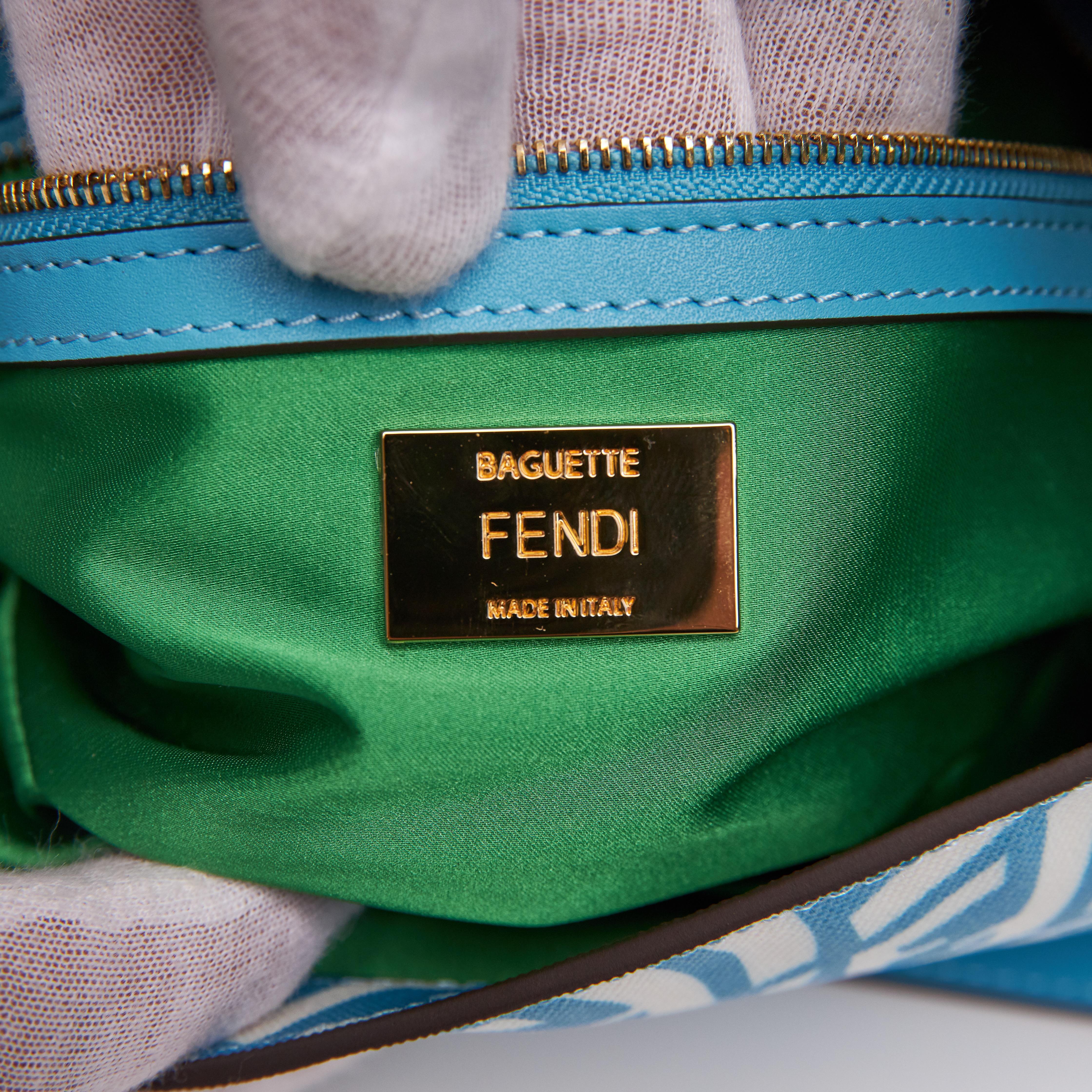 Women's or Men's Fendi X Sarah Coleman Canvas Blue FF Vertigo Baguette Bag (2021) For Sale