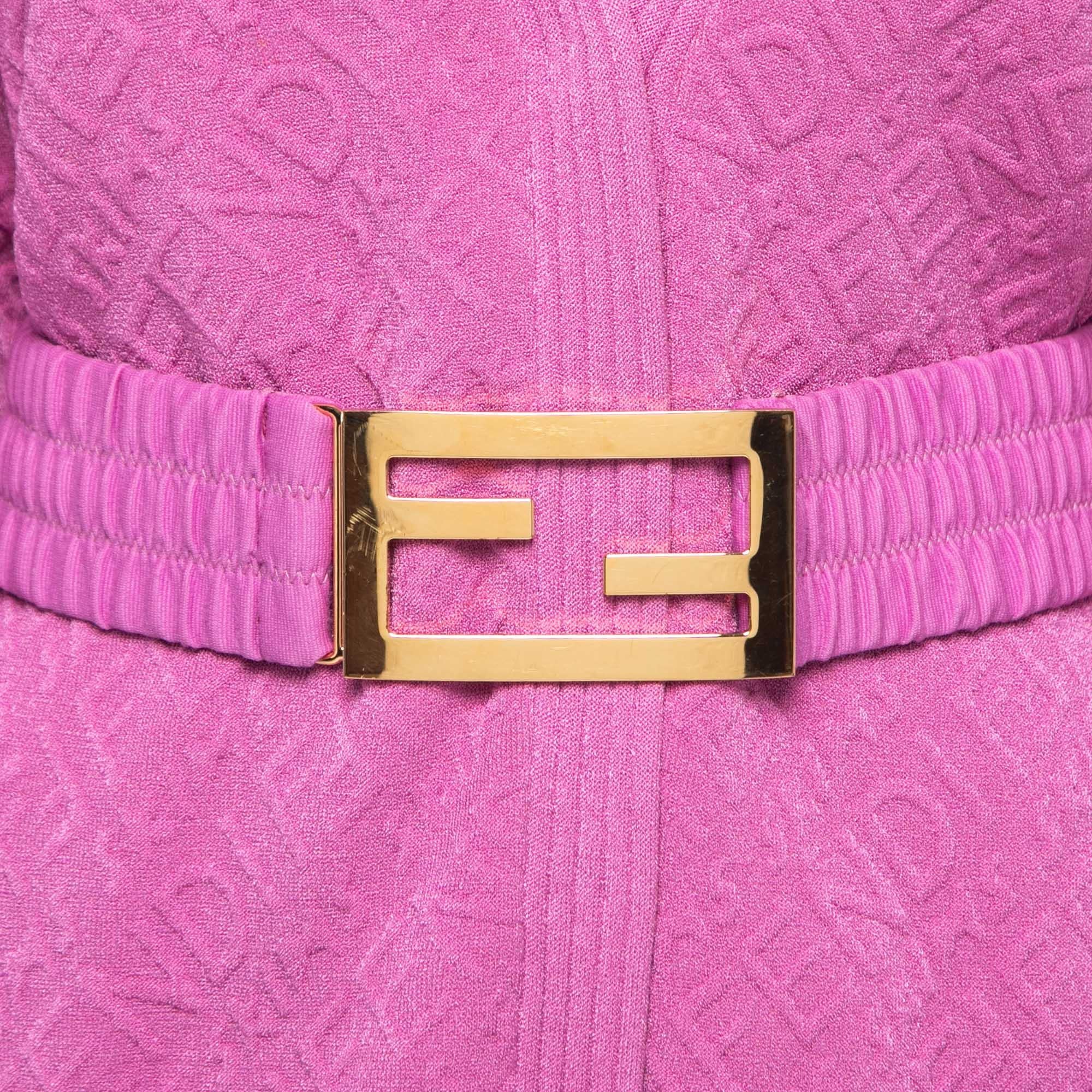 Fendi X Skims Pink Logo Embossed Knit Button Front Belted Cardigan  1
