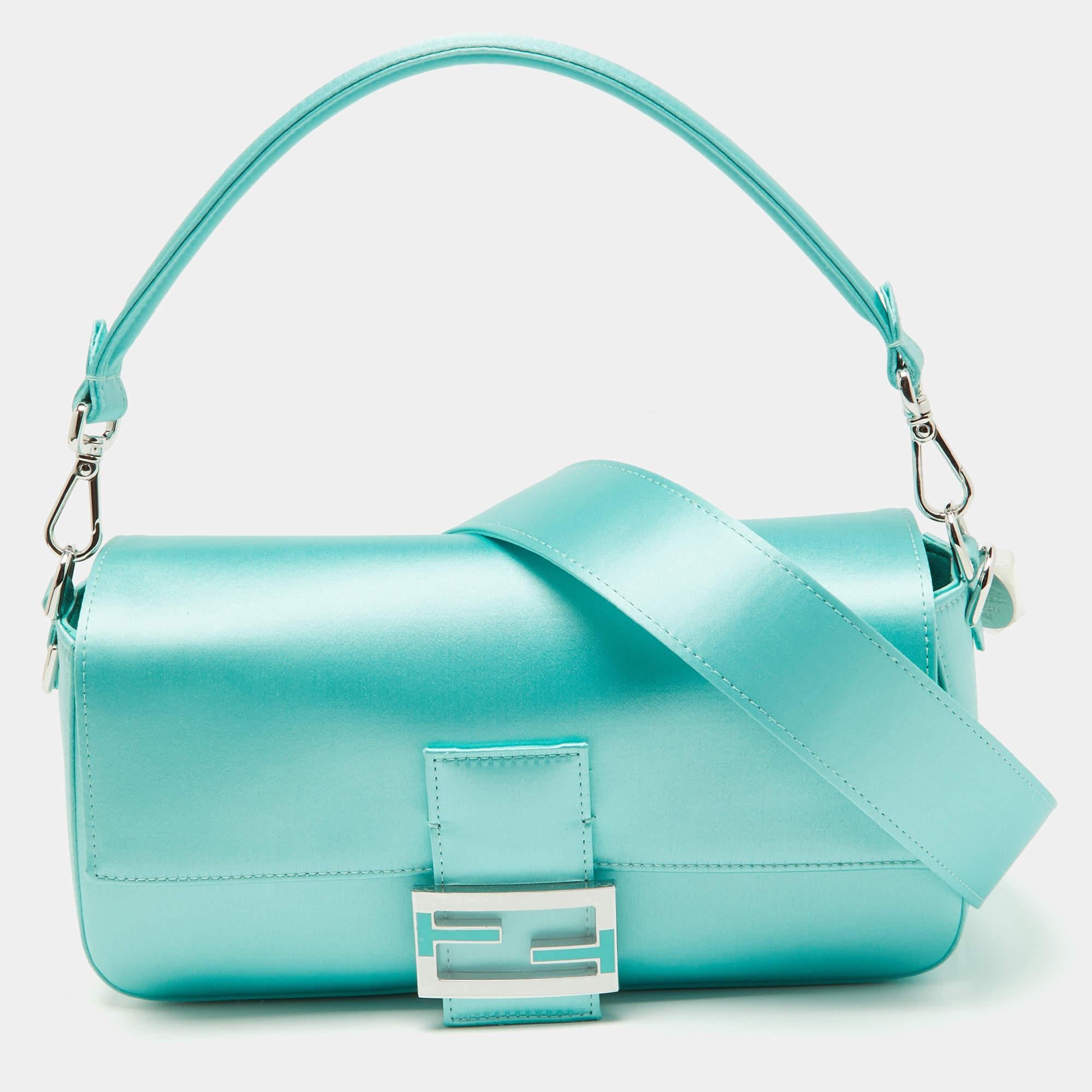 Fendi x Tiffany & Co.Tiffany Blue Satin Baguette Flap Bag 1