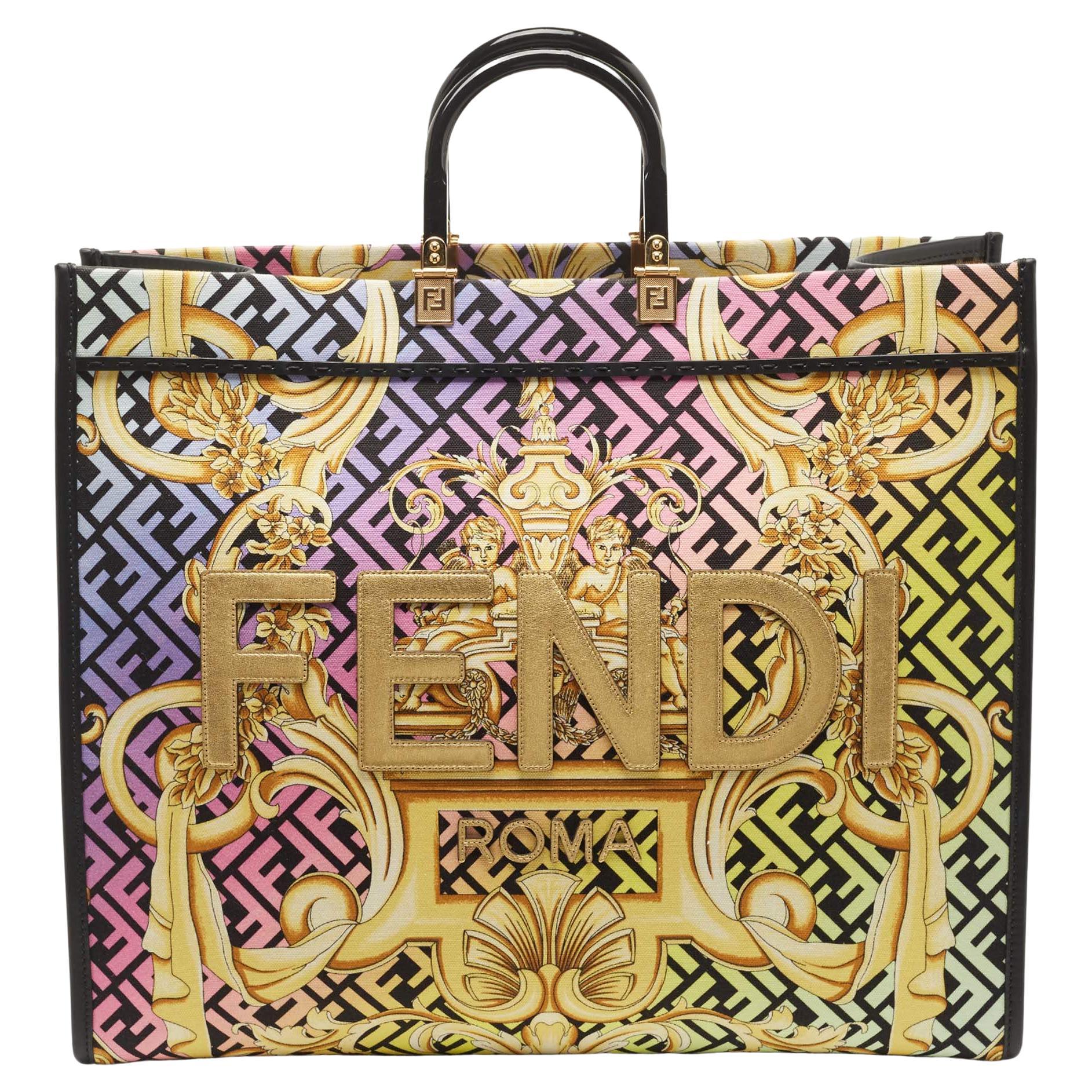 Fendi x Versace Baroque Print Canvas and Leather Large Fendace Sunshine Tote