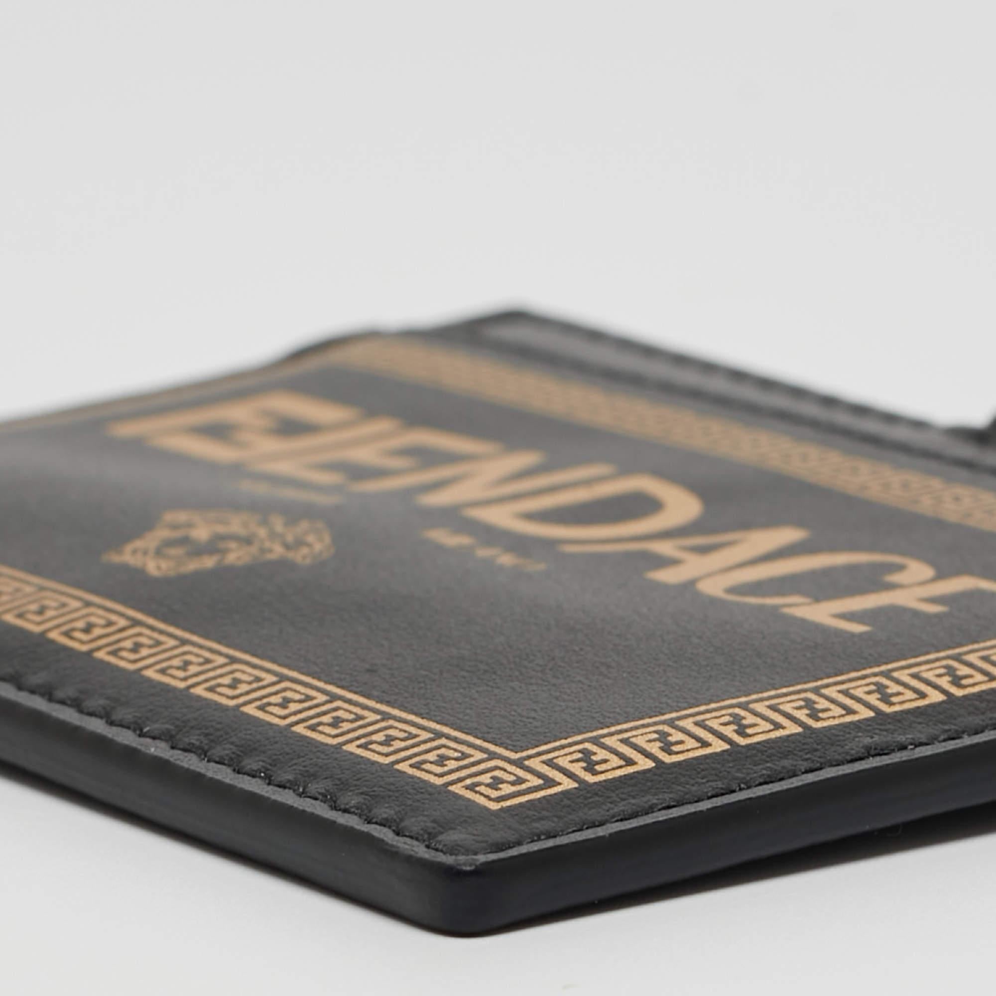 Fendi x Versace Black/Gold Leather Fendace Lanyard Card Holder For Sale 6