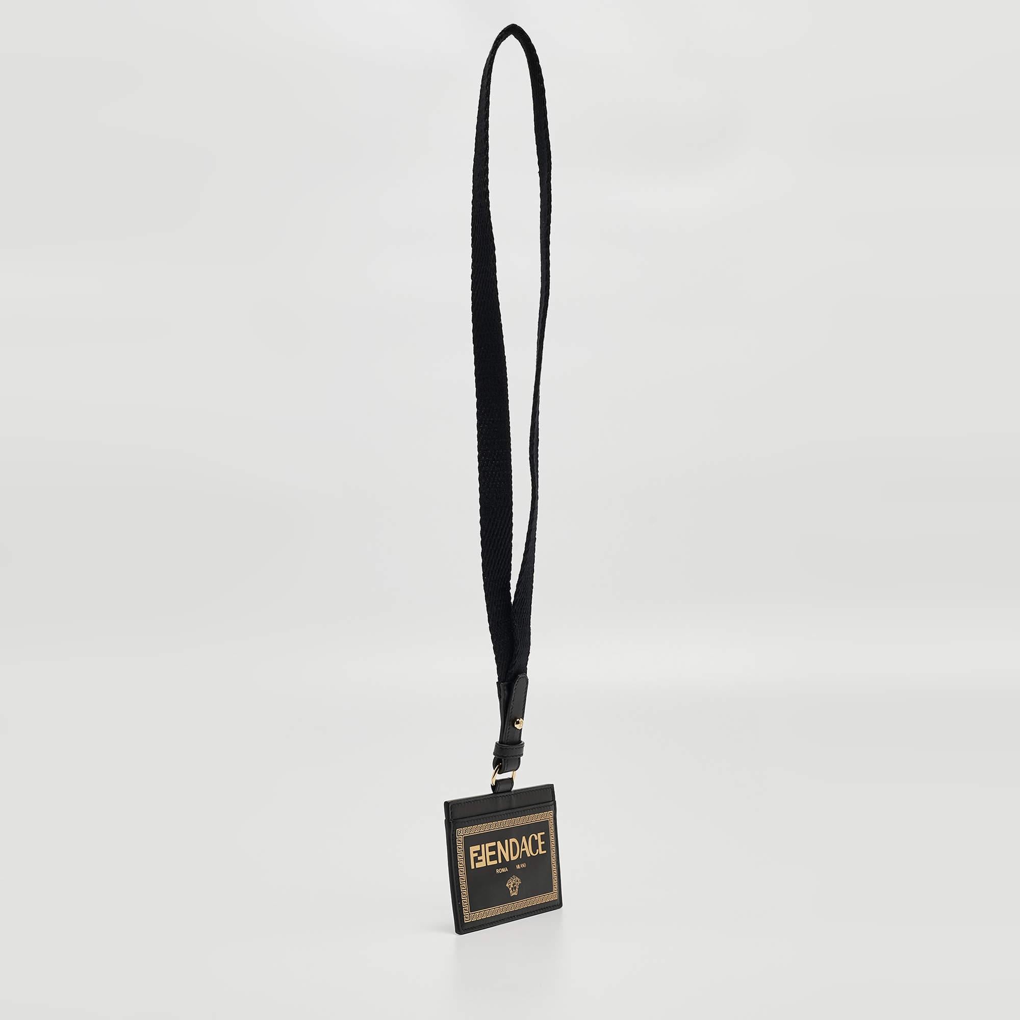 Fendi x Versace Black/Gold Leather Fendace Lanyard Card Holder For Sale 7