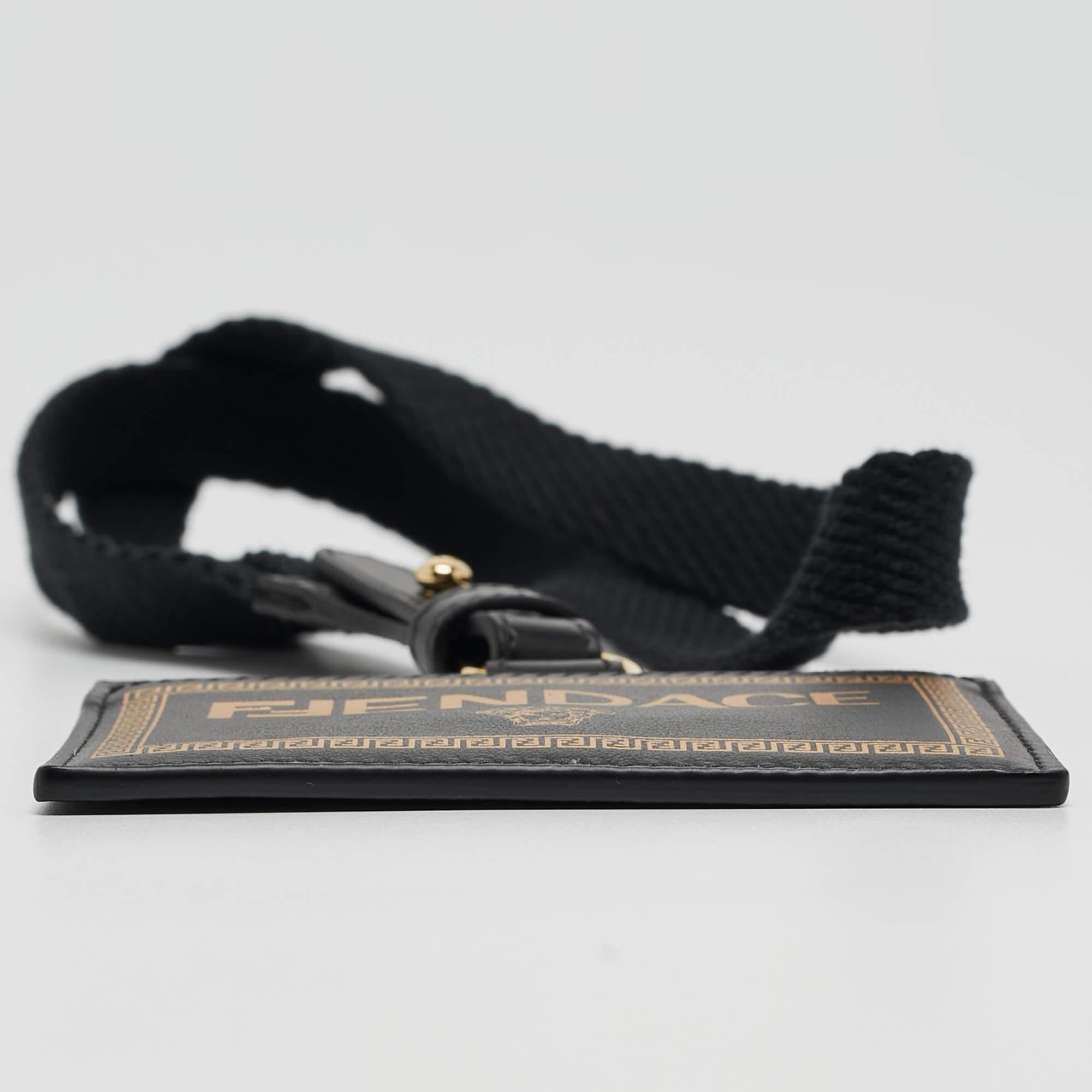 Fendi x Versace Black/Gold Leather Fendace Lanyard Card Holder For Sale 8