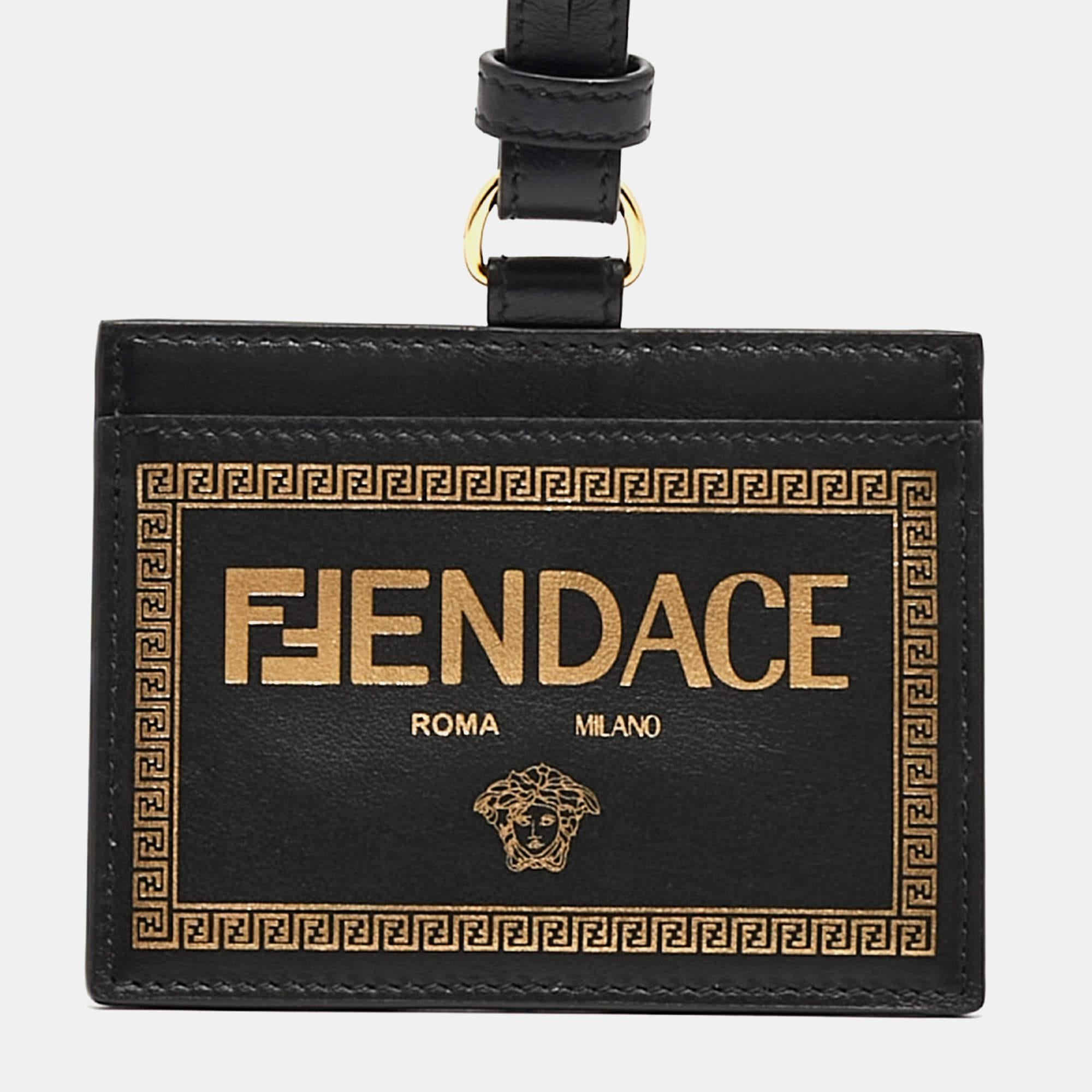 Fendi x Versace Black/Gold Leather Fendace Lanyard Card Holder In New Condition In Dubai, Al Qouz 2