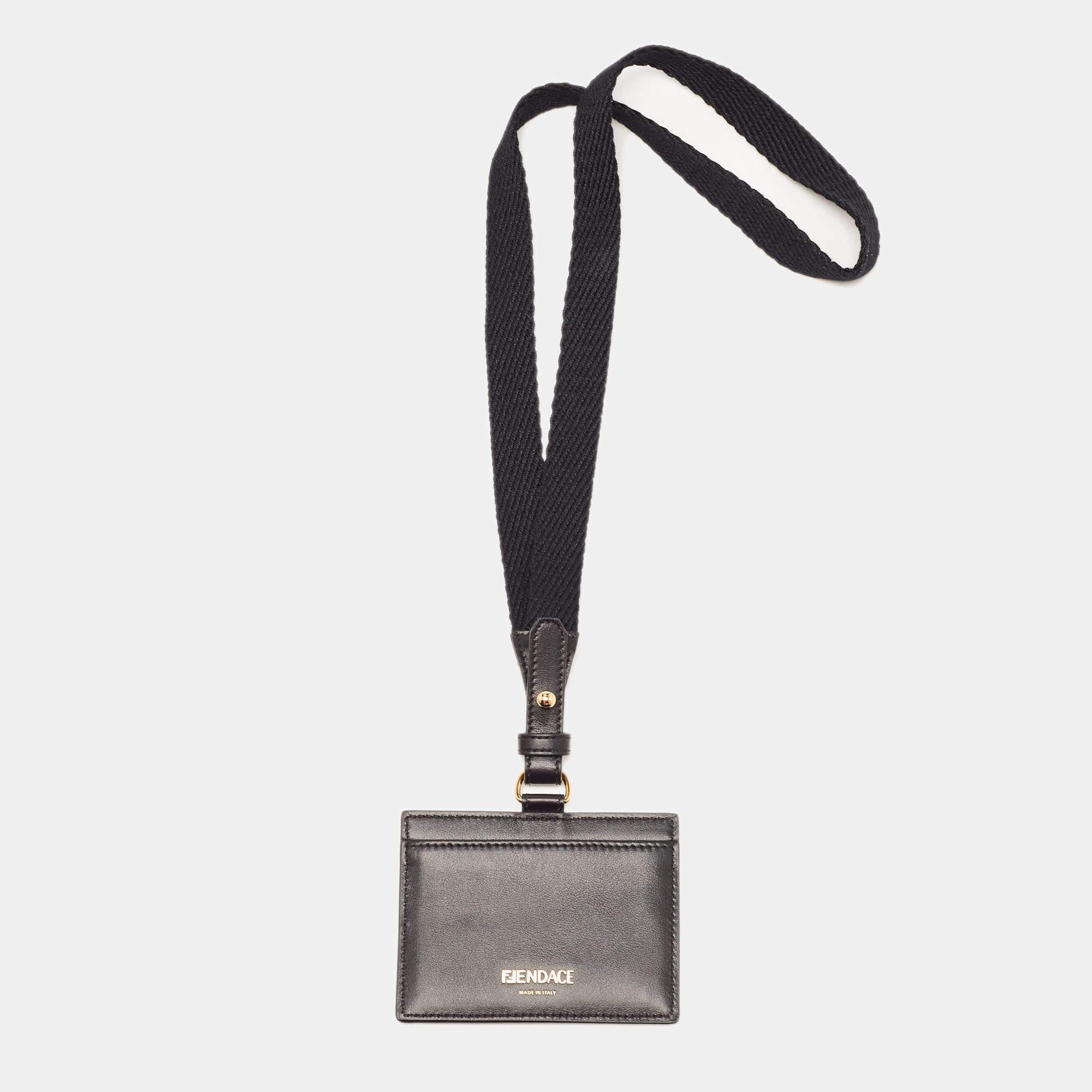 Women's Fendi x Versace Black/Gold Leather Fendace Lanyard Card Holder