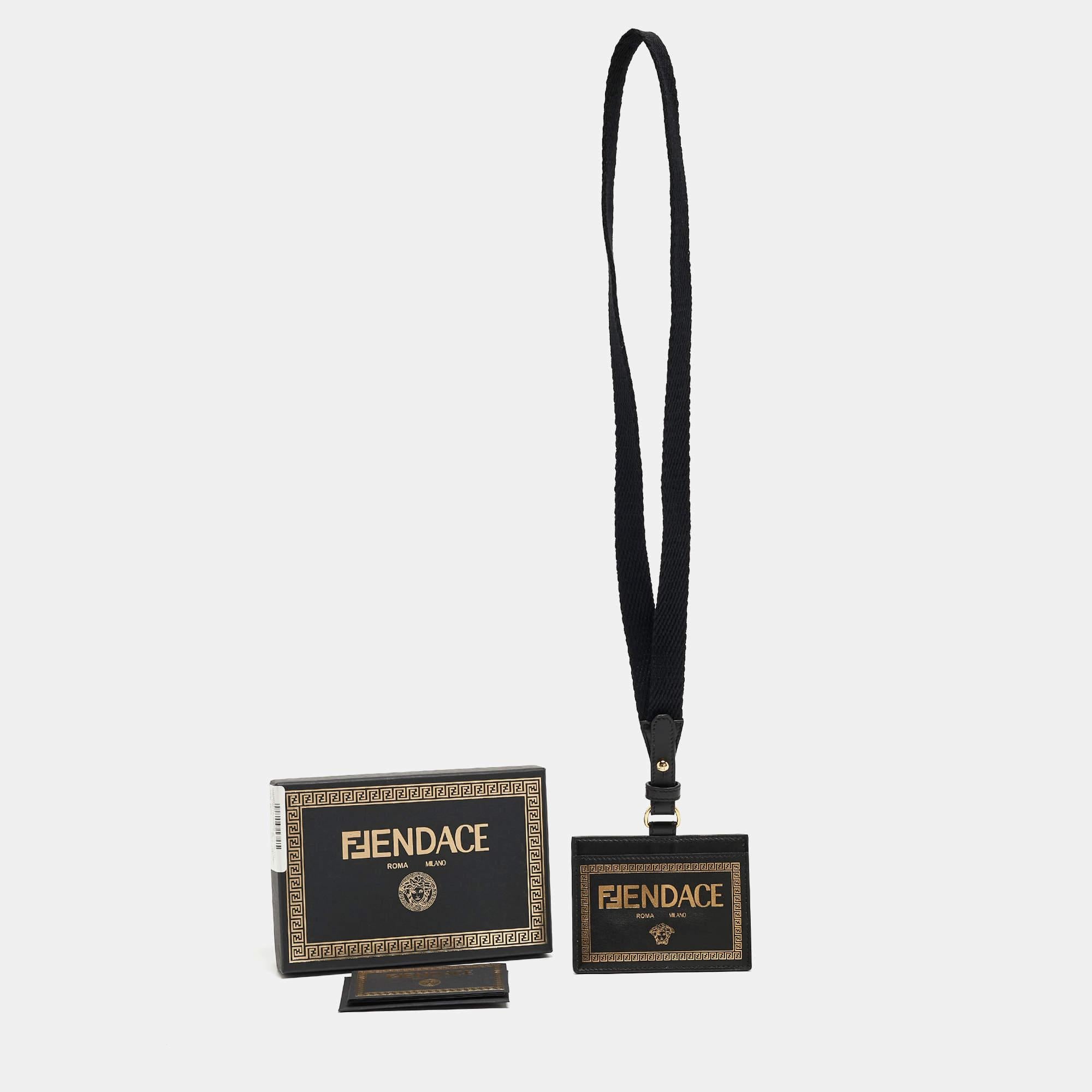 Fendi x Versace Black/Gold Leather Fendace Lanyard Card Holder For Sale 2