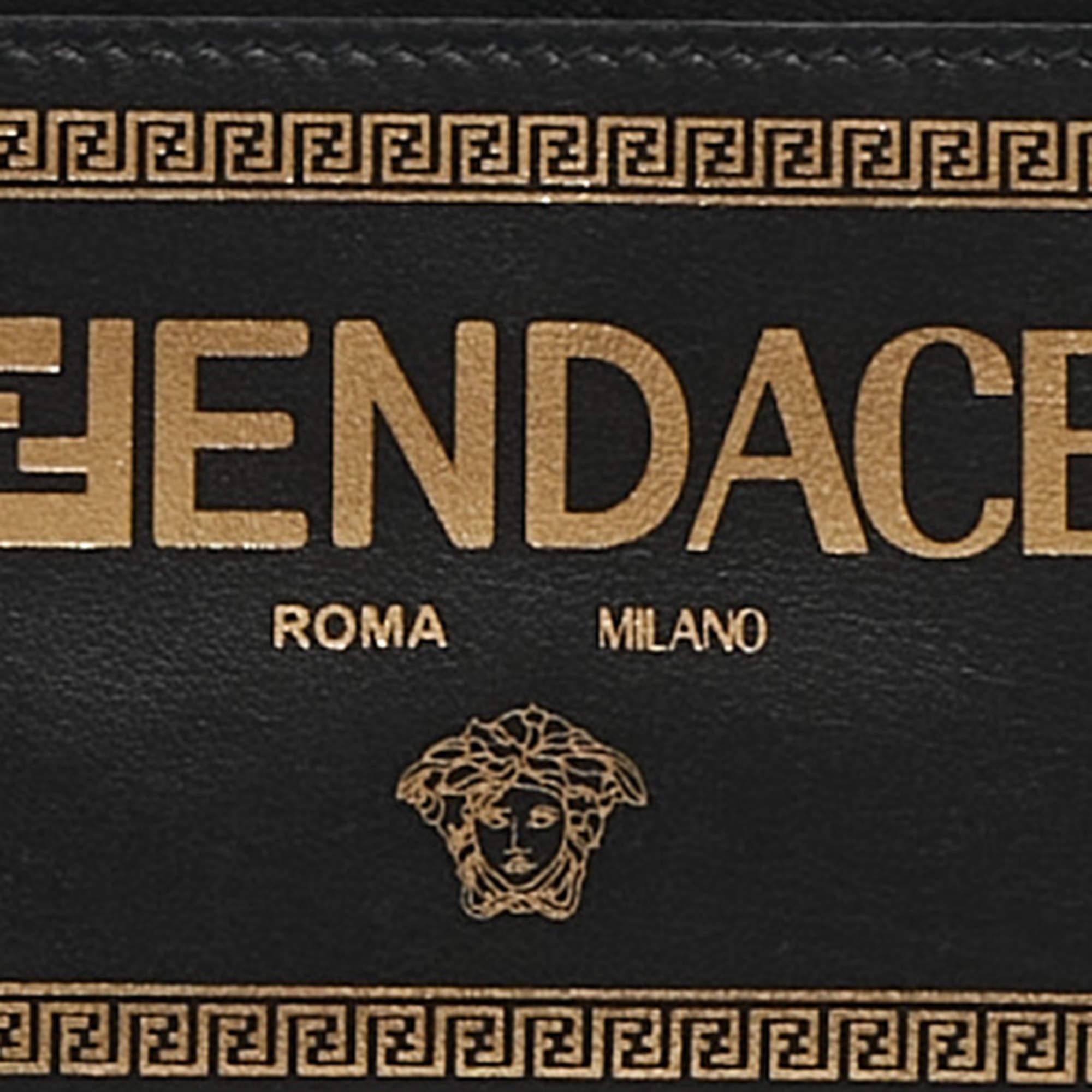 Porte-cartes Fendi x Versace en cuir noir/doré en vente 3