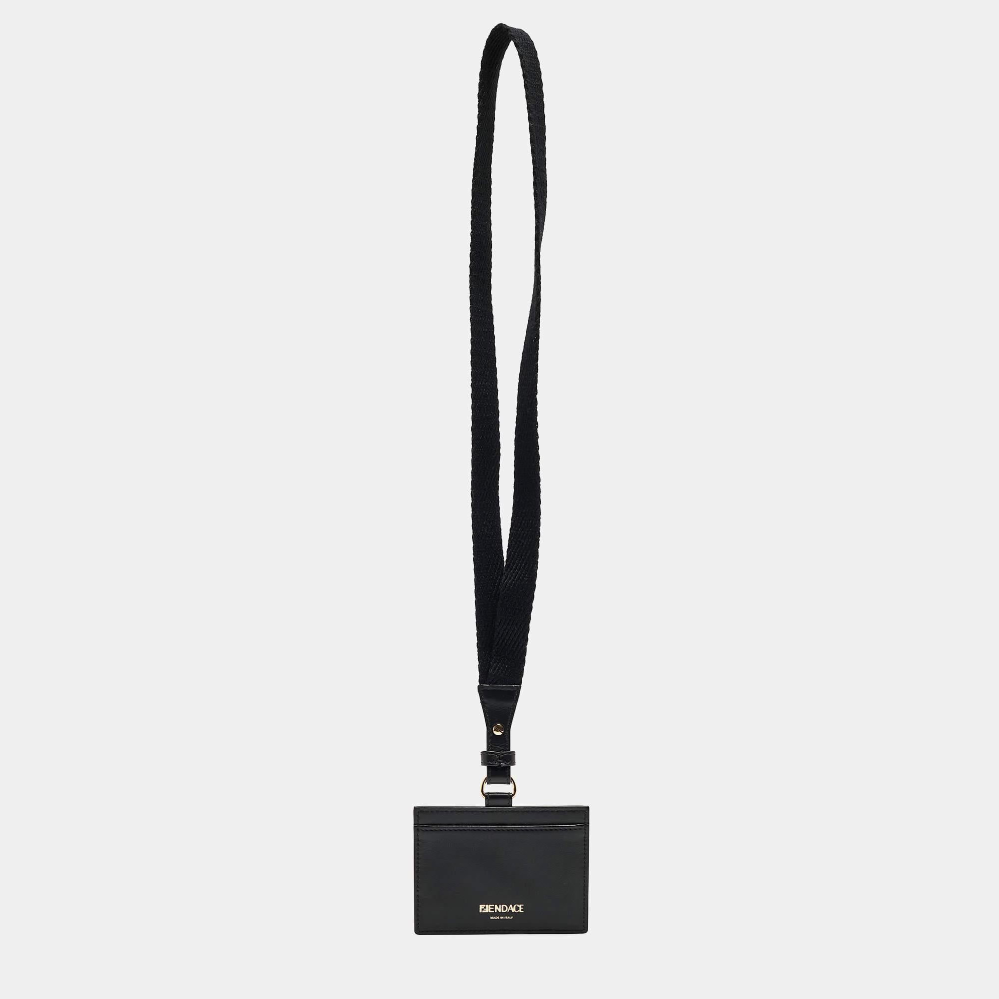 Fendi x Versace Black/Gold Leather Fendace Lanyard Card Holder 4