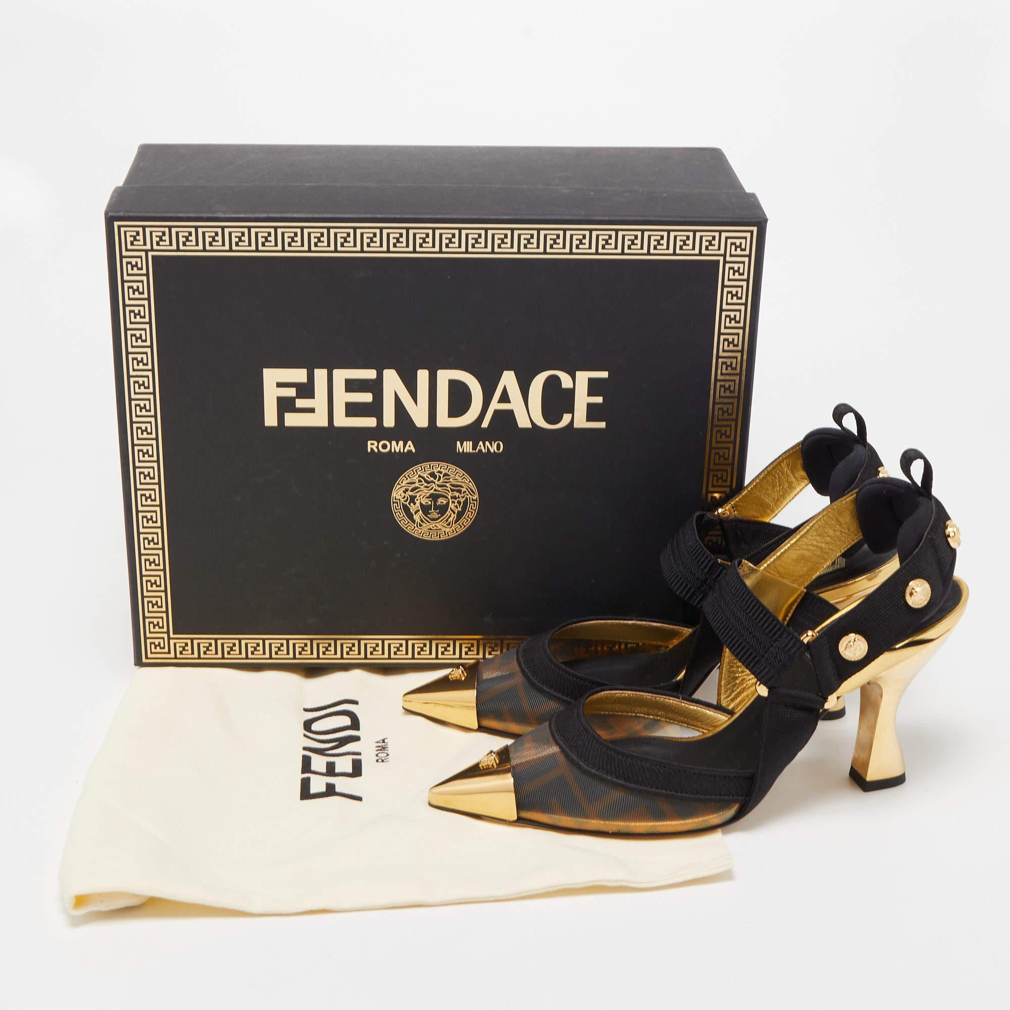 Escarpins en maille et tissu noir/doré Fendi x Versace Taille 37 5