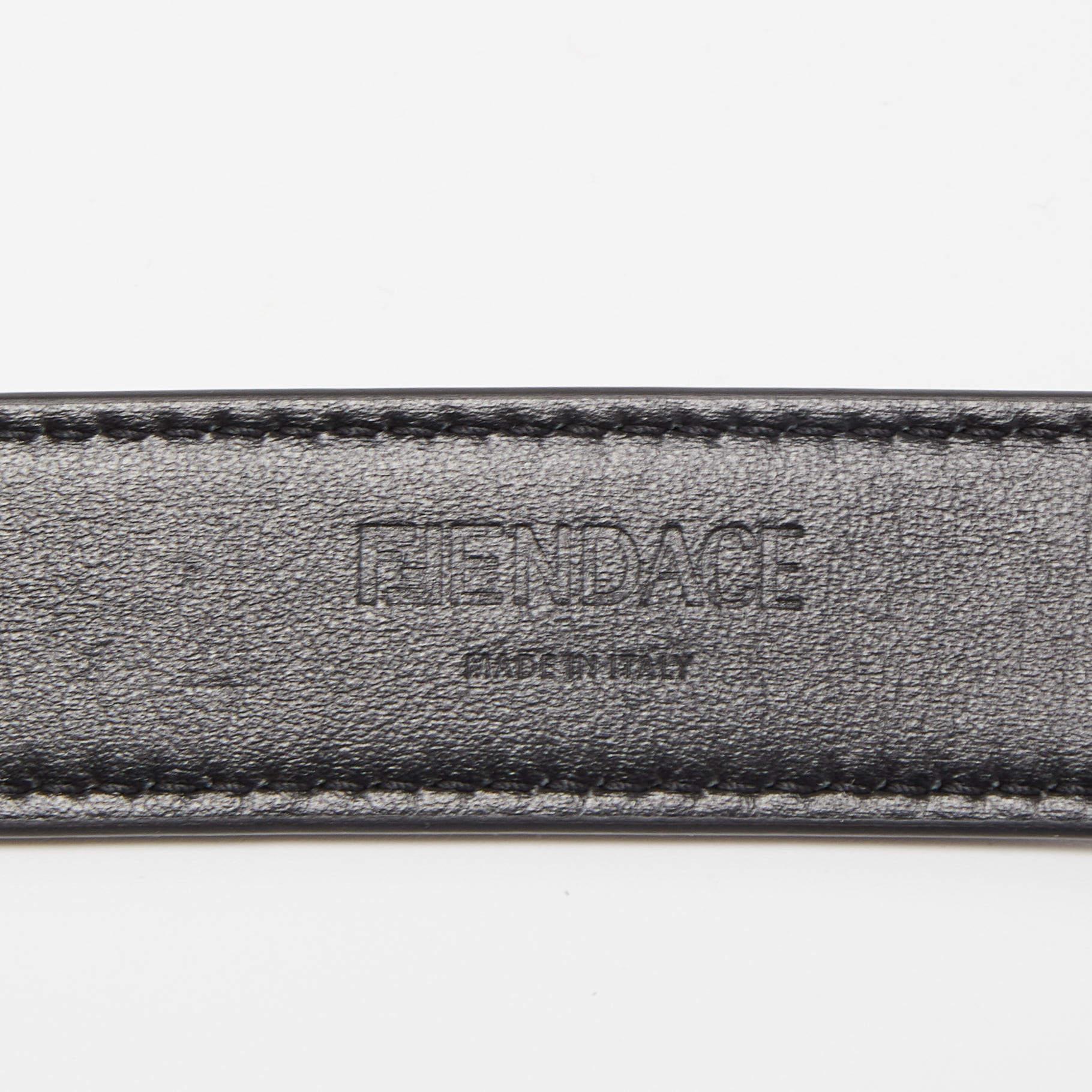 Fendi x Versace Black Leather Logo Letters Buckle Belt 90CM In New Condition For Sale In Dubai, Al Qouz 2
