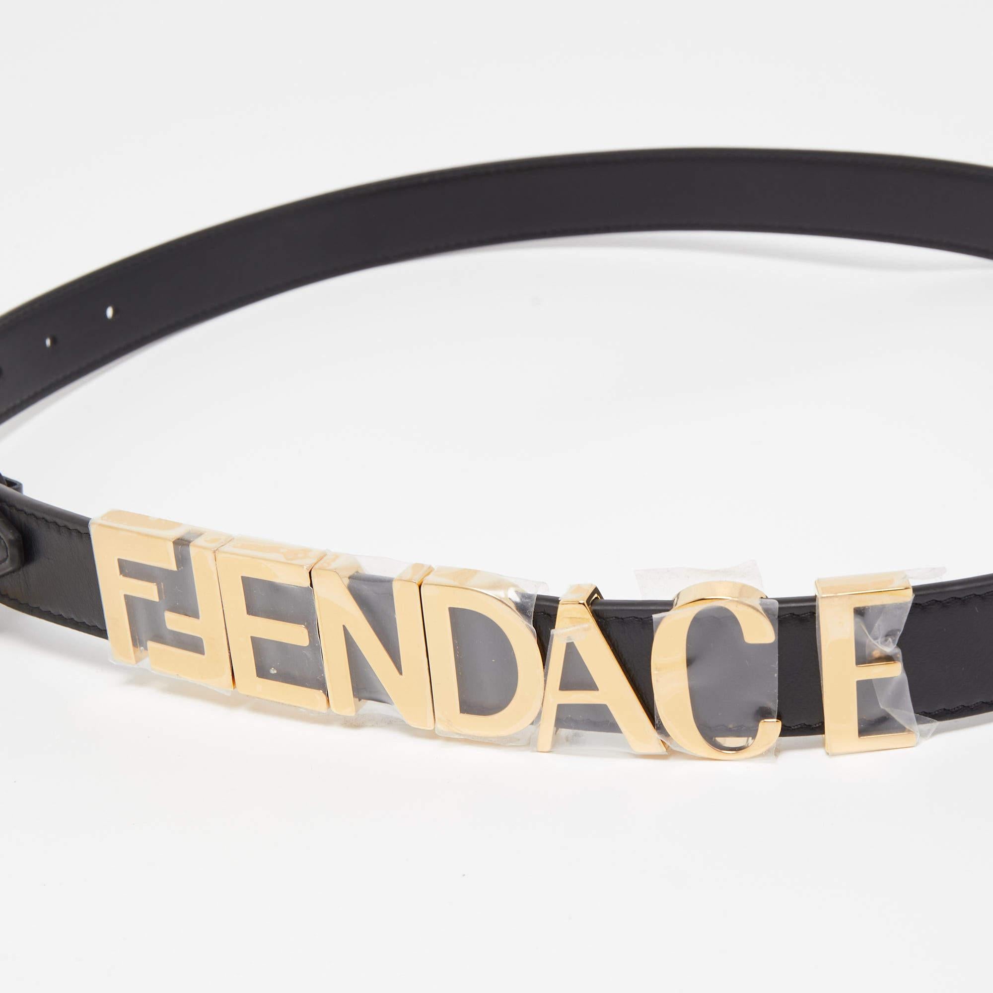 Fendi x Versace Black Leather Logo Letters Buckle Belt 90CM For Sale 1