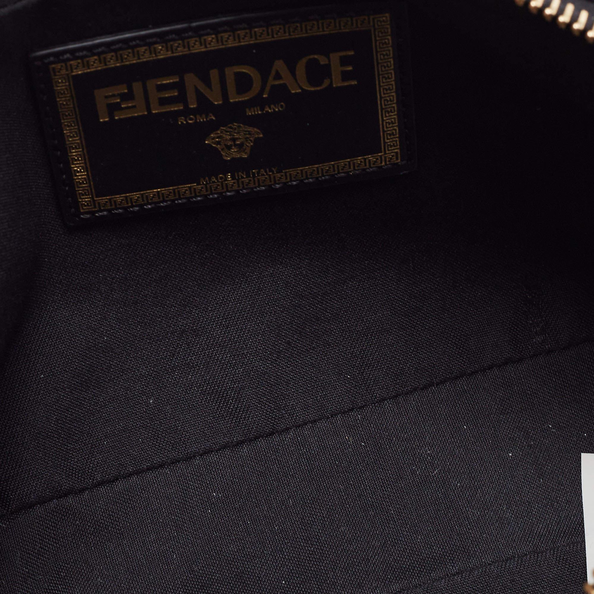 Fendi x Versace Black Leather Logo Print Fendace Camera Bag 7