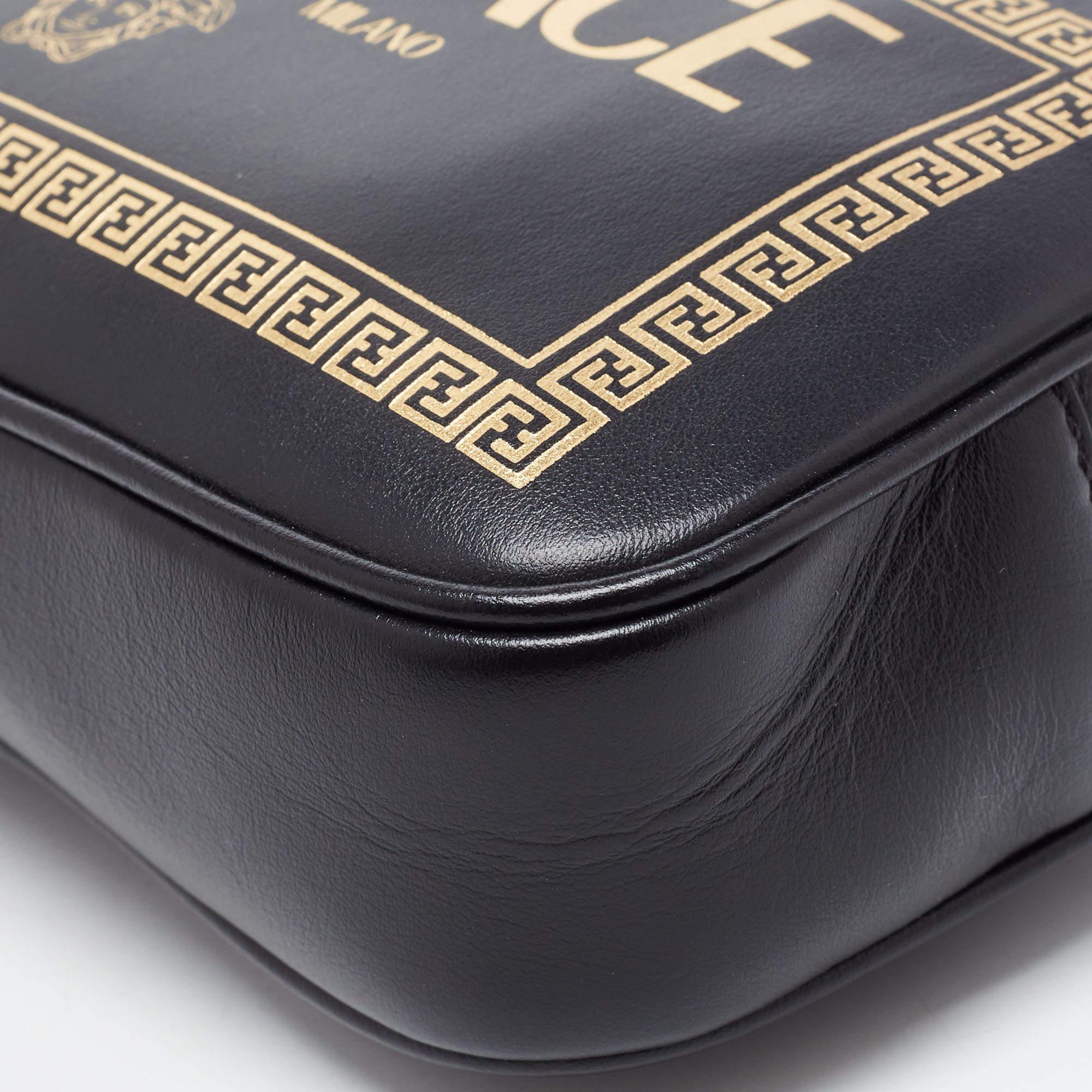 Fendi x Versace Black Leather Logo Print Fendace Camera Bag 8