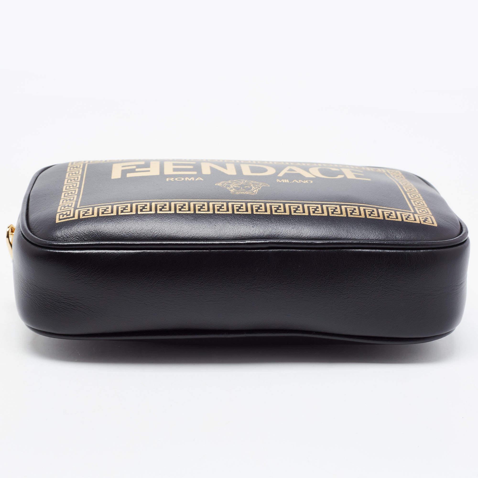 Fendi x Versace Black Leather Logo Print Fendace Camera Bag 1