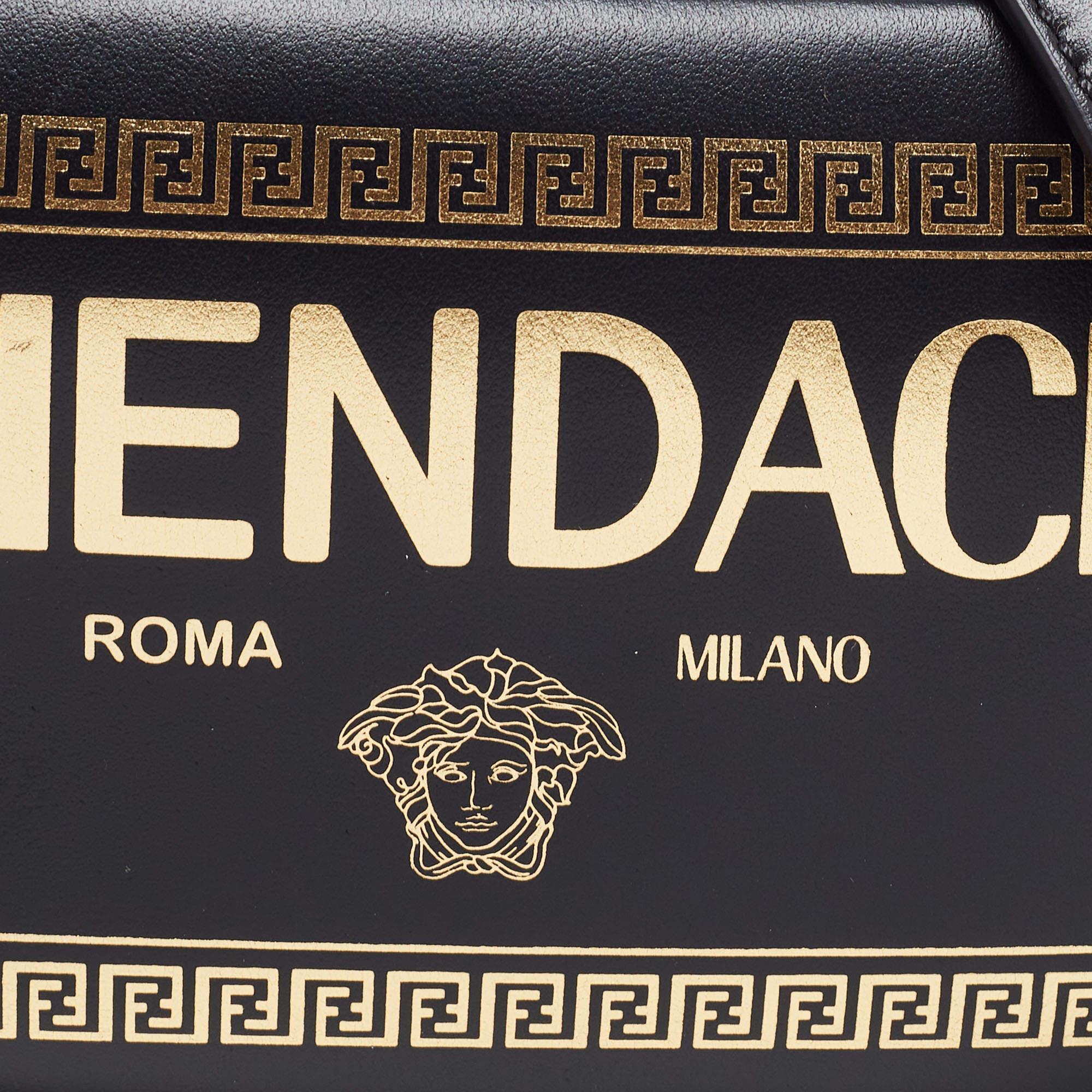 Fendi x Versace Black Leather Logo Print Fendace Camera Bag 3