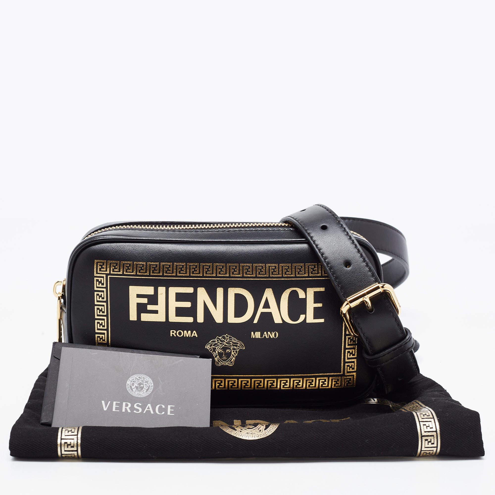 Fendi x Versace Black Leather Logo Print Fendace Camera Bag 4