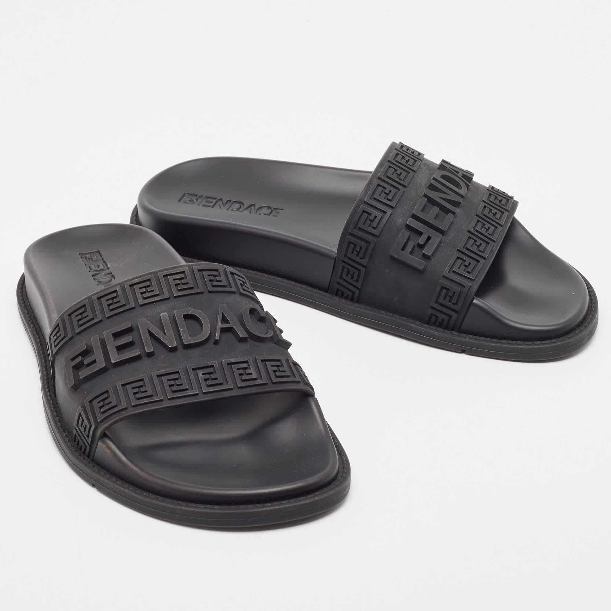 Fendi x Versace Black Rubber Flat Slides Size 37 2