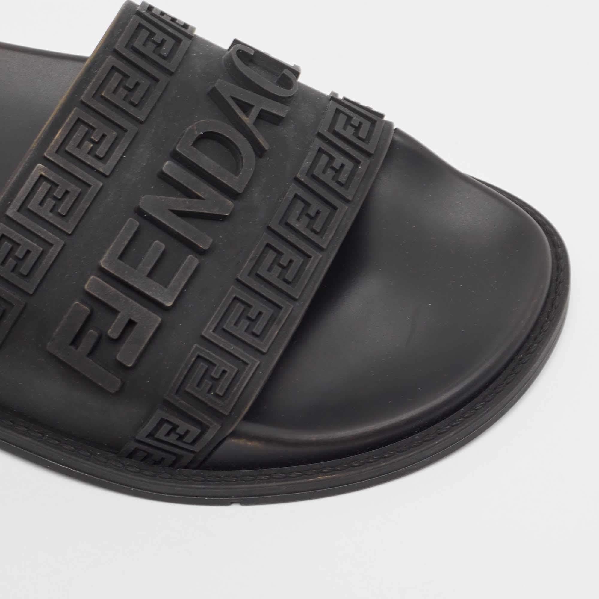 Fendi x Versace Black Rubber Flat Slides Size 37 3