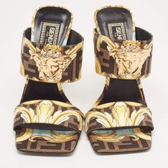 Fendi x Versace - Sandales en tissu baroque noir/jaune Fendace Medusa Slide - Taille 36