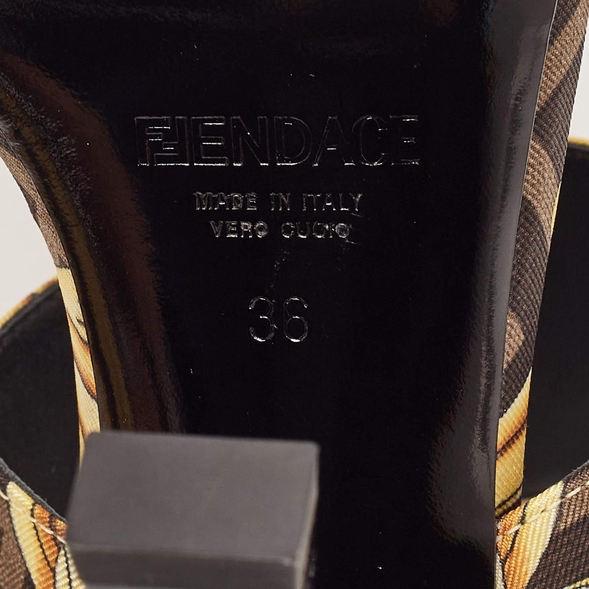 Fendi x Versace Black/Yellow Baroque Fabric Fendace Medusa Slide Sandals Size 36 For Sale 2