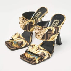 Fendi x Versace - Sandales Medusa en tissu baroque noir/jaune - Slide Taille 36,5