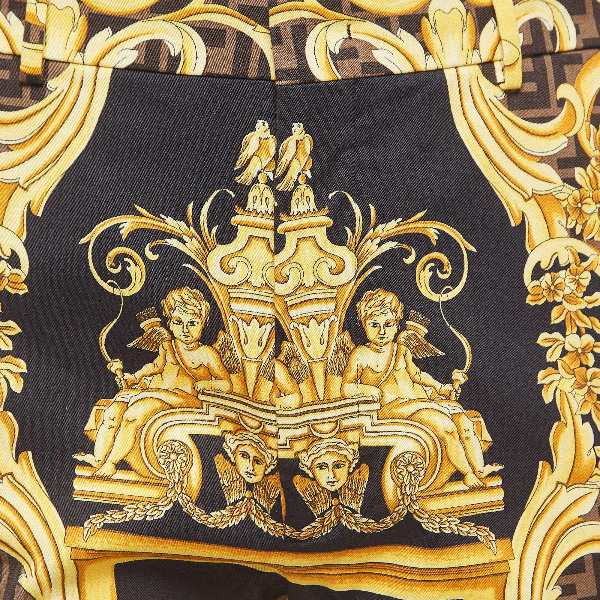 Fendi x Versace Black/Yellow Baroque Print Cotton Bermuda Shorts M In Excellent Condition In Dubai, Al Qouz 2