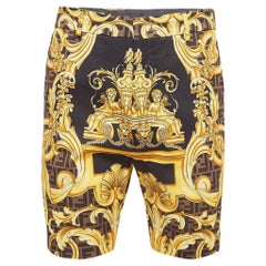 Fendi x Versace Black/Yellow Baroque Print Cotton Bermuda Shorts M