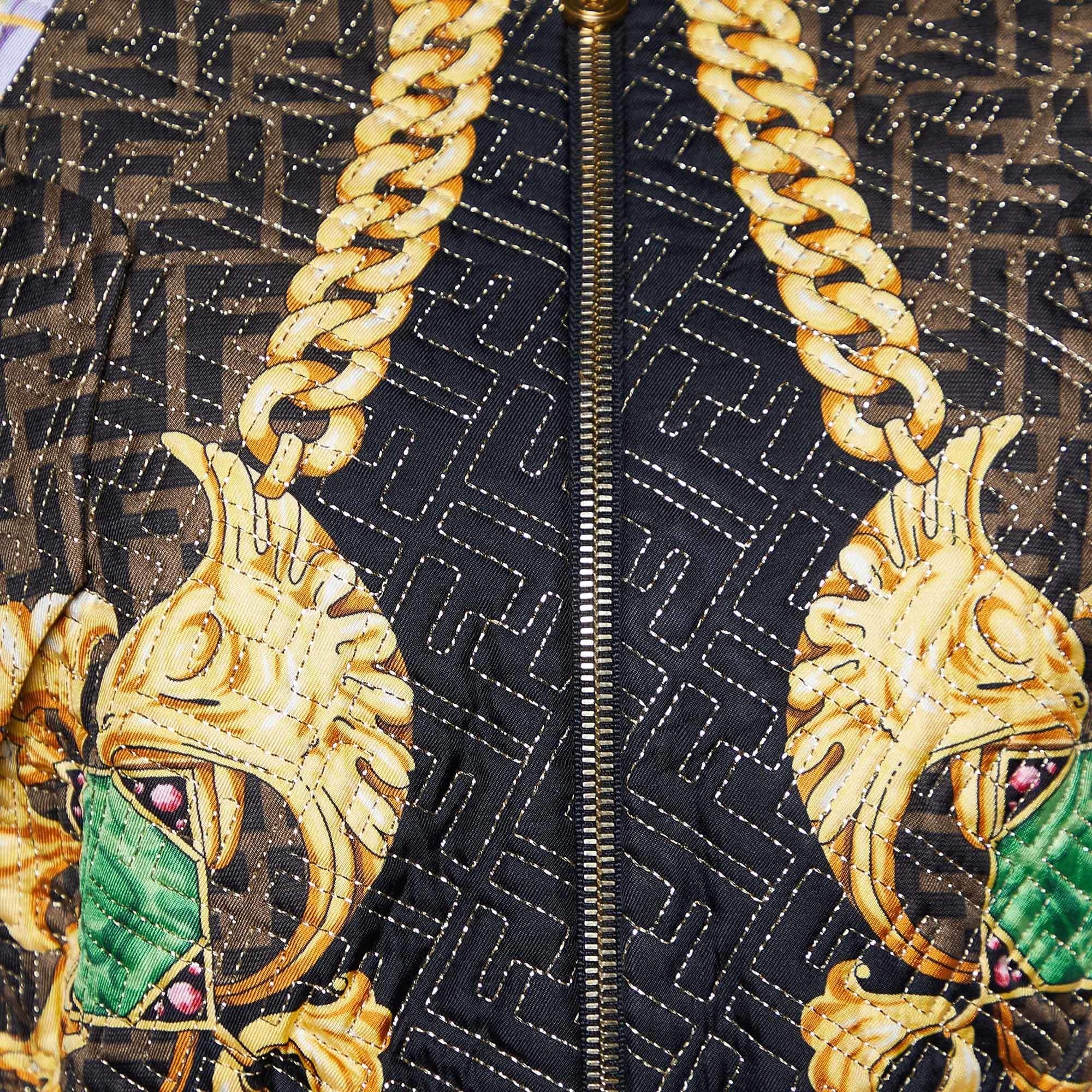 Fendi x Versace Brown Barocco FF Quilted Silk Cropped Jacket S In Excellent Condition In Dubai, Al Qouz 2